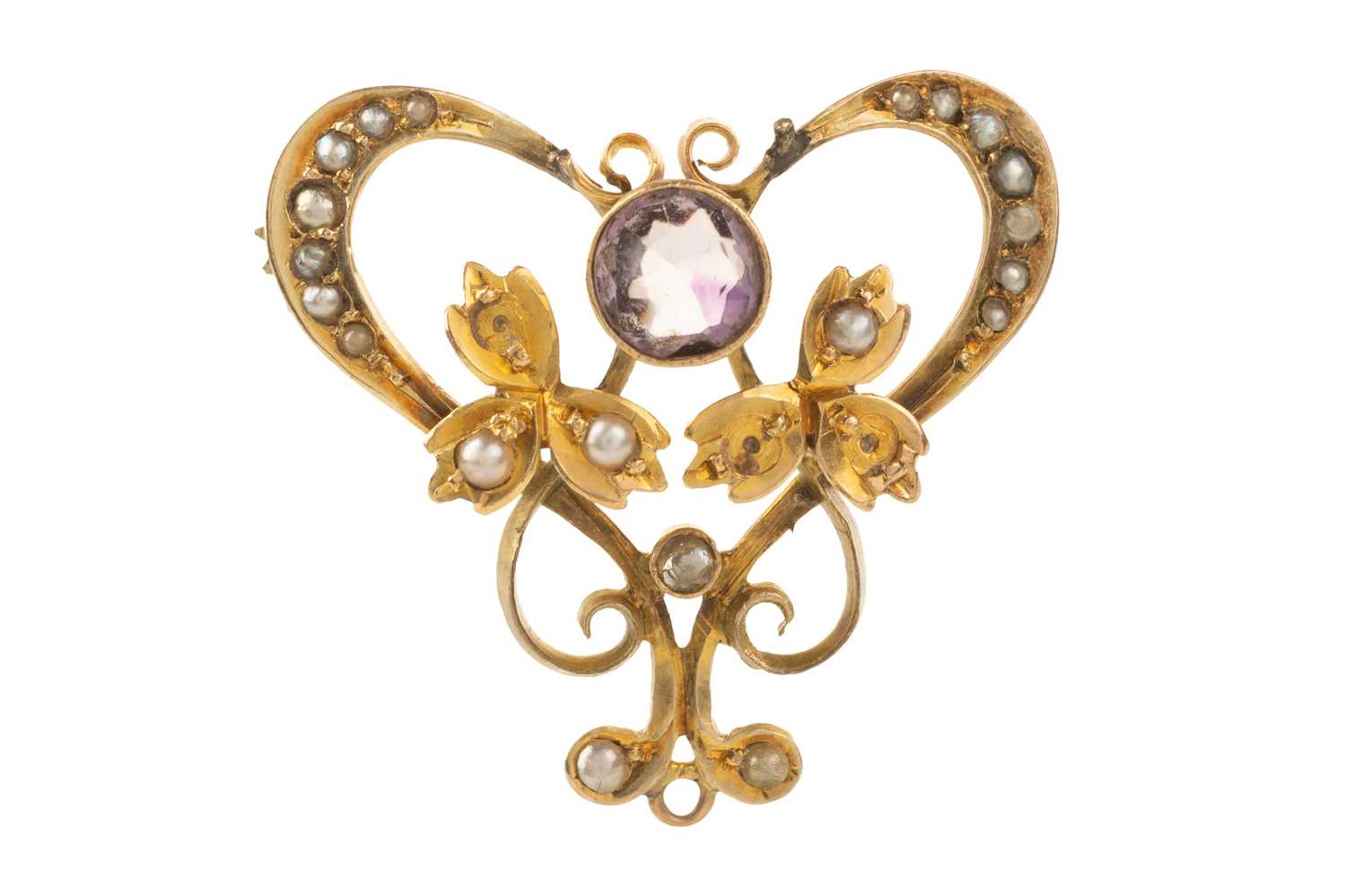 AMETHYST AND SEED PEARL HOLBEIN EARLY 20TH CENTURY