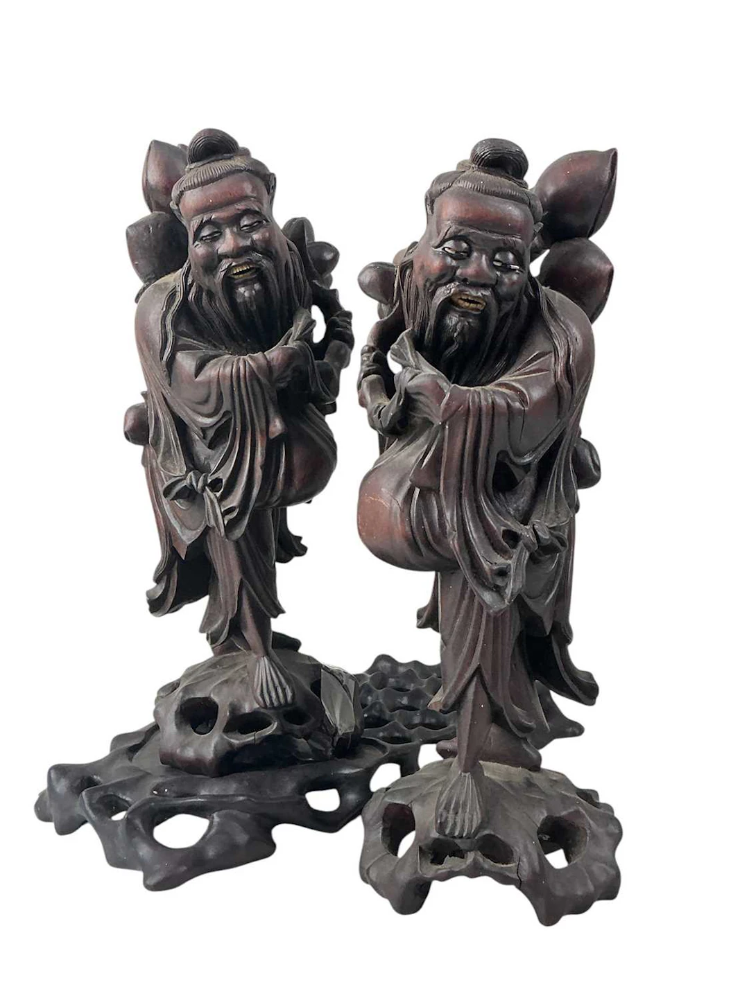 PAIR OF CHINESE HARDWOOD FIGURES EARLY 20TH CENTURY