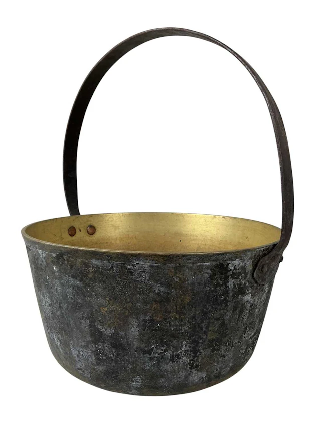 BRASS PRESERVE PAN, LATE 19TH CENTURY. AND A COBBLER'S LAST