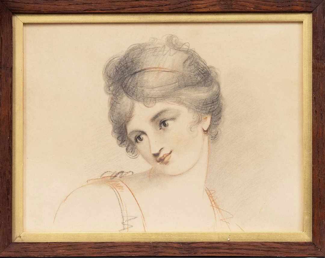 GEORGE ROMNEY (BRITISH 1734 - 1808) PORTRAIT SKETCH OF EMMA, LADY HAMILTON I