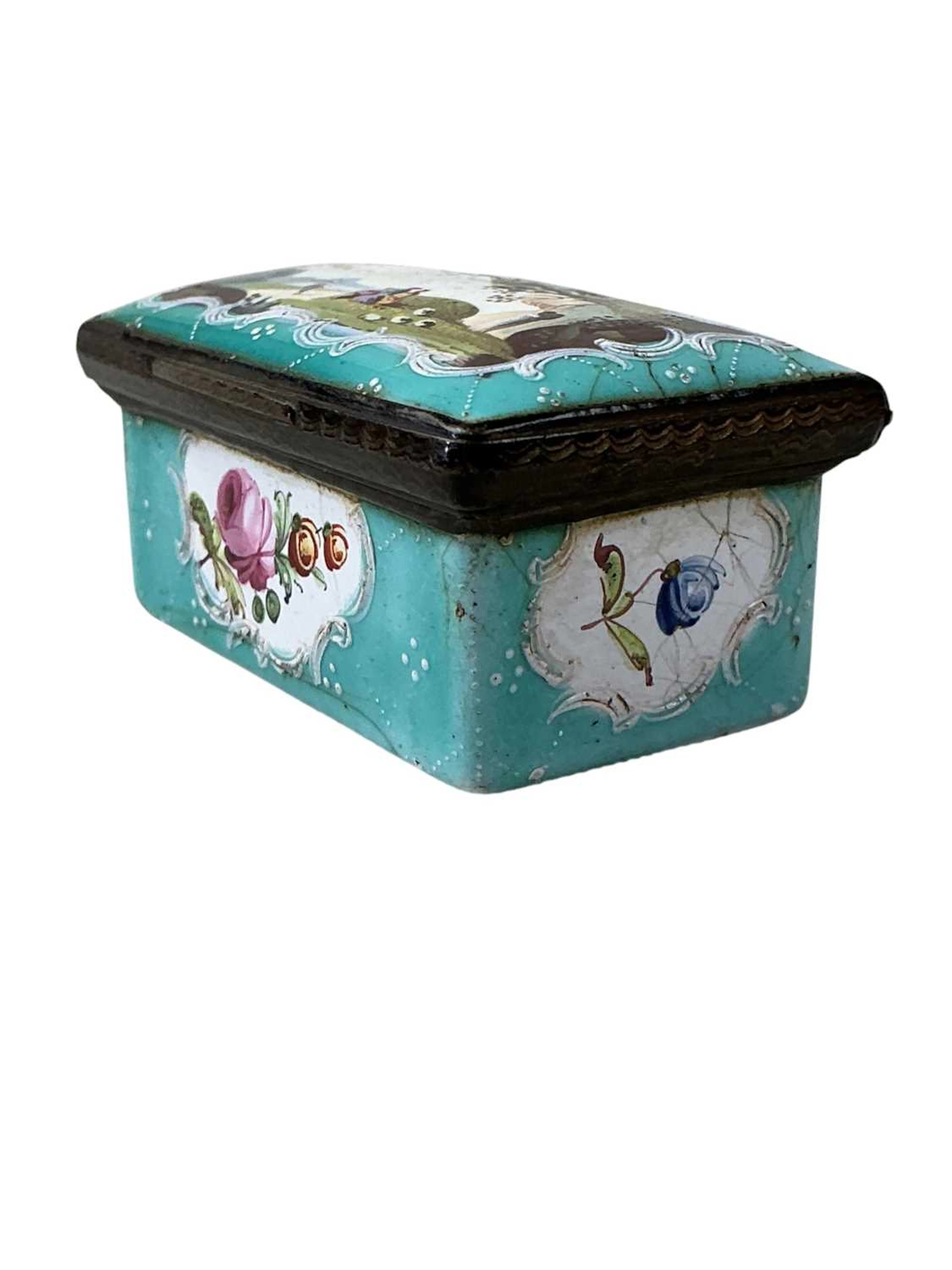 BILSTON ENAMEL TRINKET BOX MID 19TH CENTURY