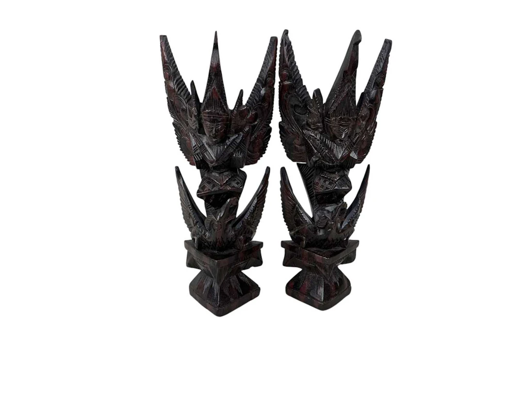 PAIR OF INDONESIAN CARVED FIGURES OF THE HINDU GOD VISHNU MID 20TH CENTURY