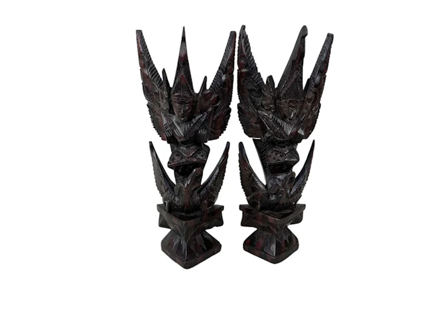 PAIR OF INDONESIAN CARVED FIGURES OF THE HINDU GOD VISHNU MID 20TH CENTURY