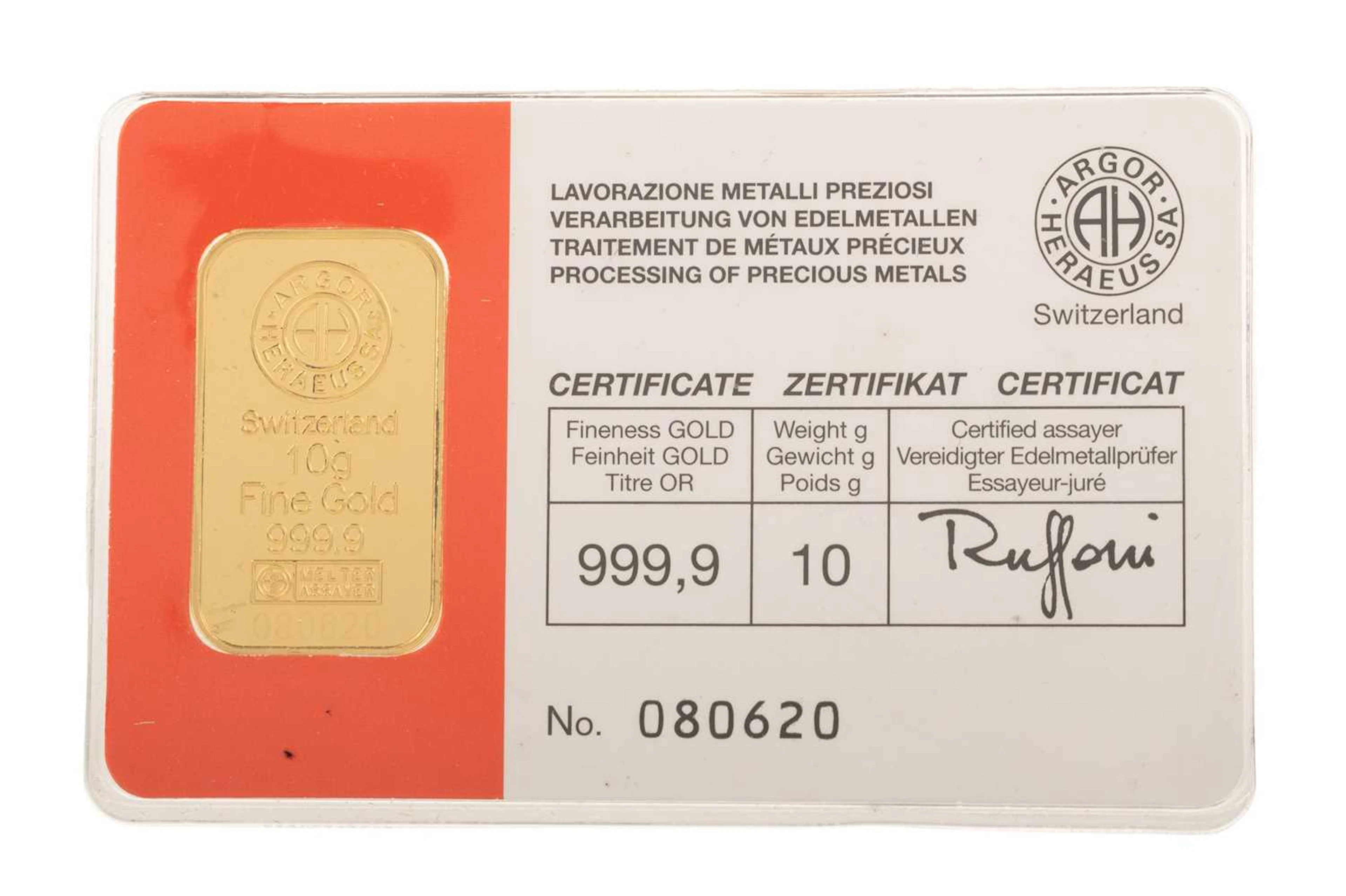 FINE GOLD INGOT LATE 20TH CENTURY
