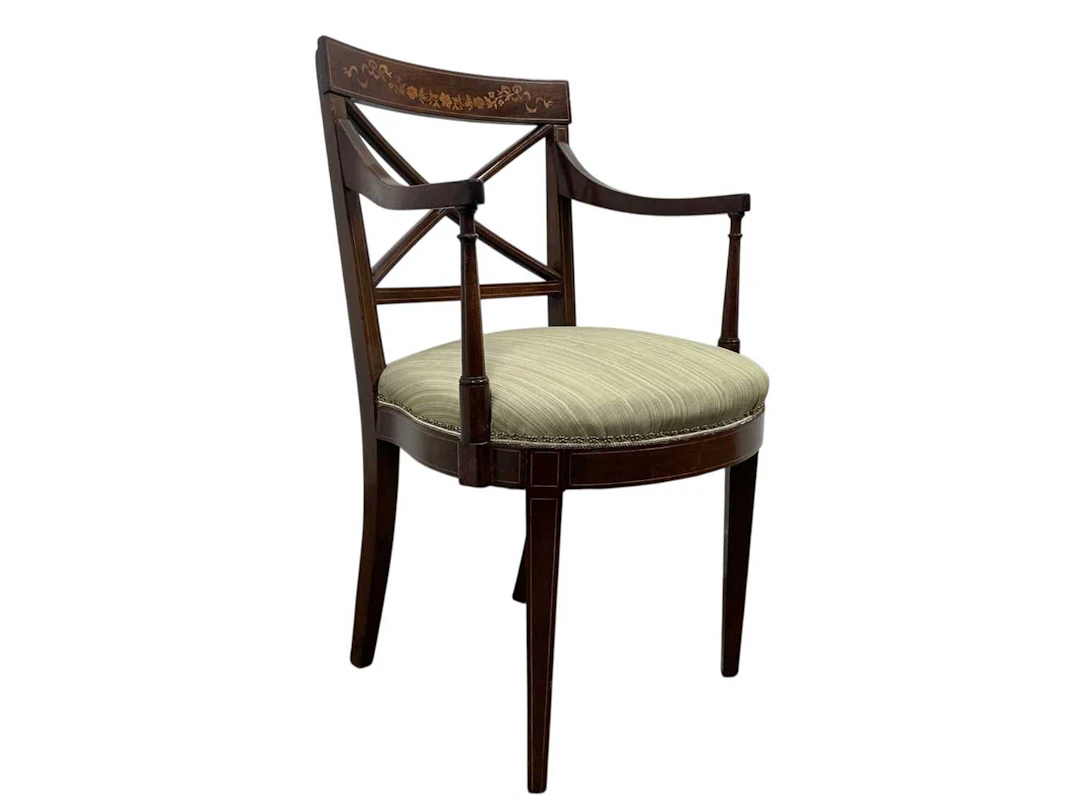 EDWARDIAN INLAID MAHOGANY ELBOW CHAIR EARLY 20TH CENTURY
