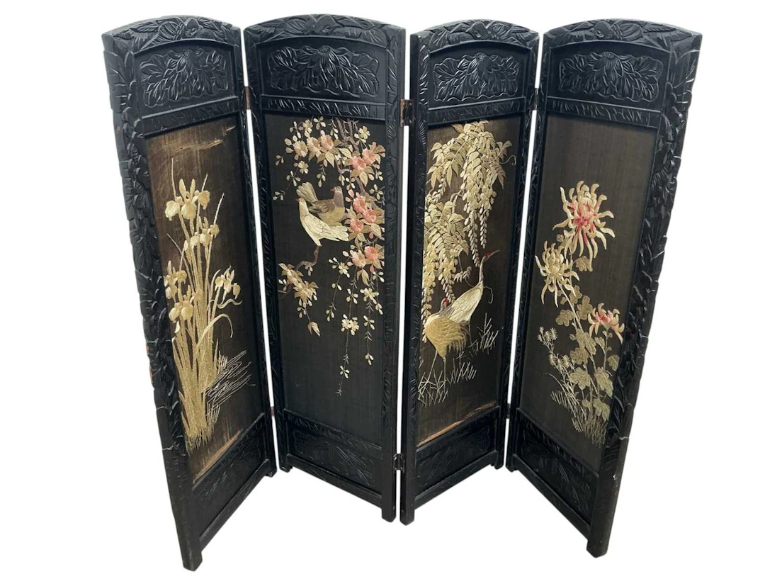 JAPANESE FOUR PANEL FIRESCREEN EARLY 20TH CENTURY
