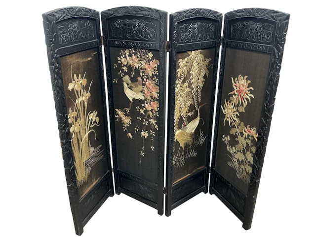 JAPANESE FOUR PANEL FIRESCREEN EARLY 20TH CENTURY