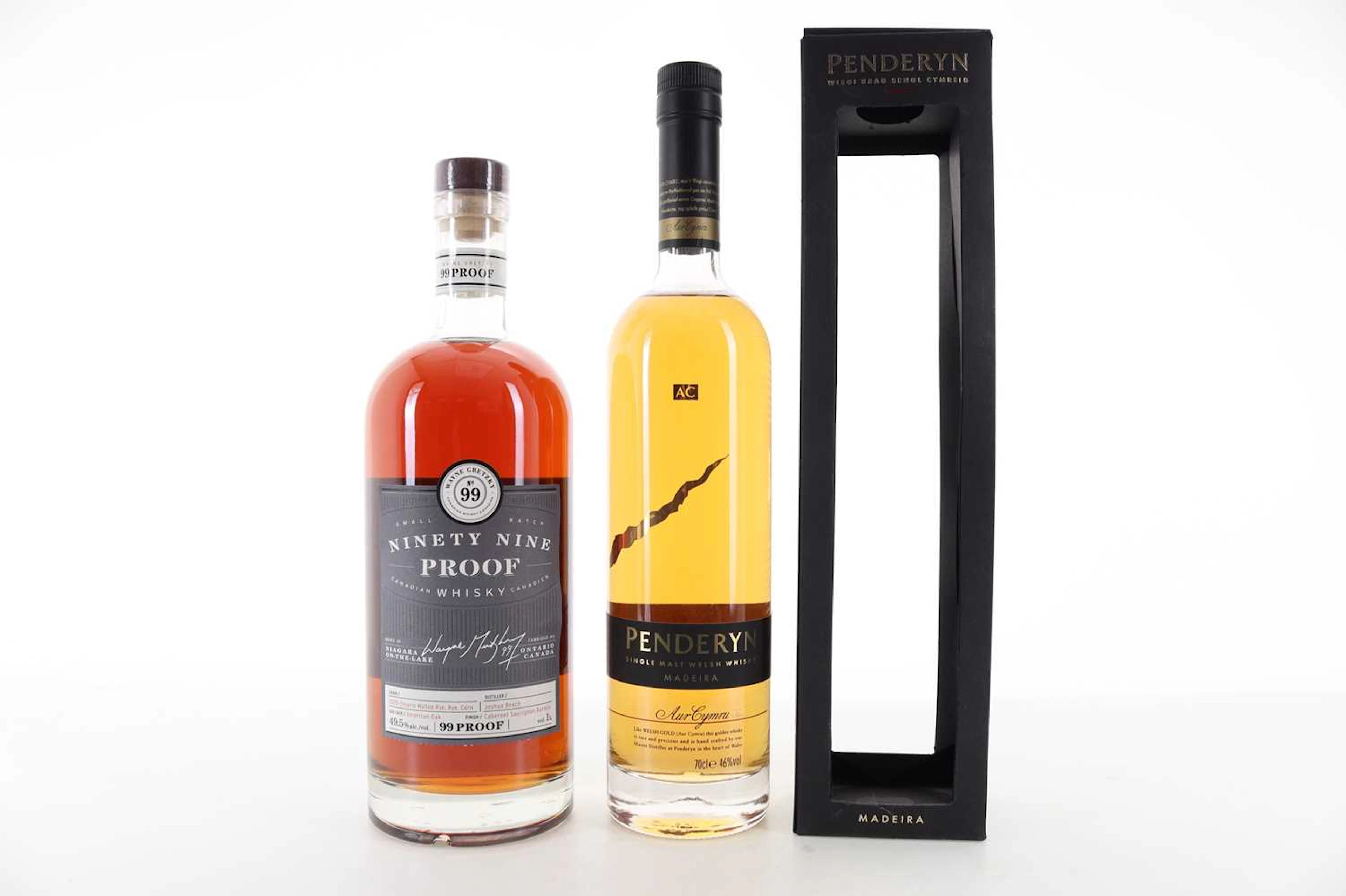 WAYNE GRETZKY'S NINETY NINE PROOF 1L AND PENDERYN MADEIRA FINISH CANADIAN