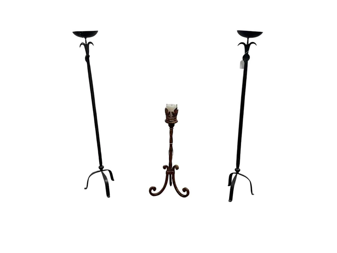 LARGE PAIR OF WROUGHT IRON CANDLESTANDS LATE 20TH CENTURY