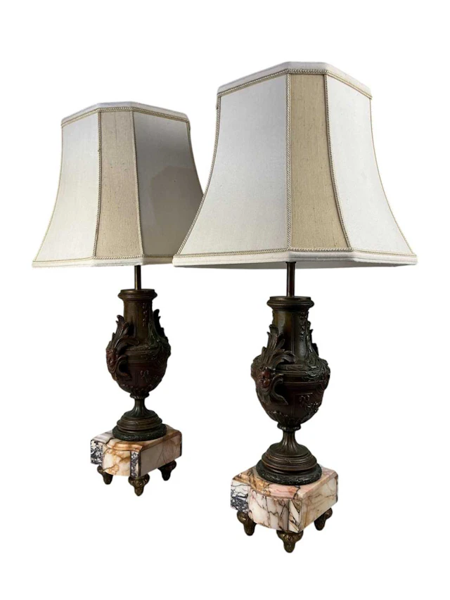 PAIR OF BRONZED METAL TABLE LAMPS EARLY 20TH CENTURY