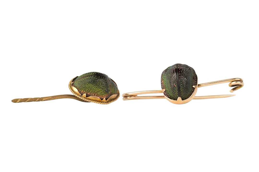 SCARAB BAR BROOCH AND STICK PIN MID/LATE 19TH CENTURY