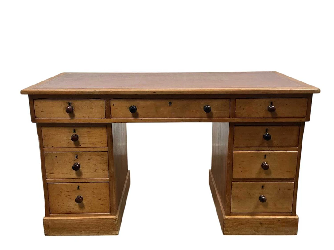VICTORIAN PINE KNEEHOLE DESK LATE 19TH CENTURY