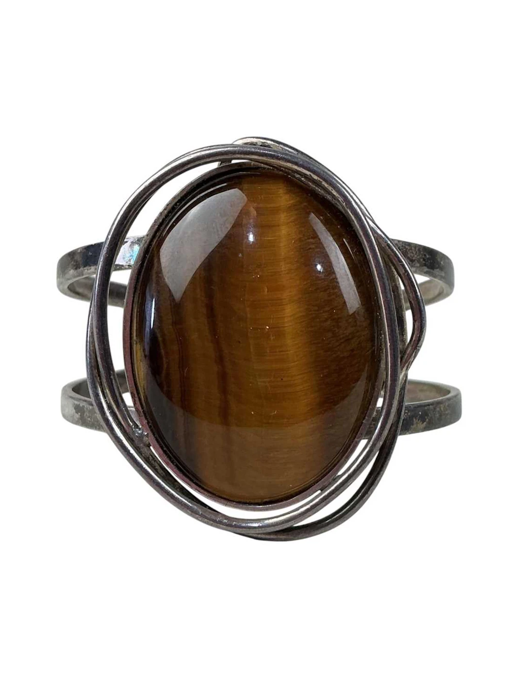 SOUTH AFRICAN SILVER TIGER'S EYE BANGLE LATE 20TH CENTURY