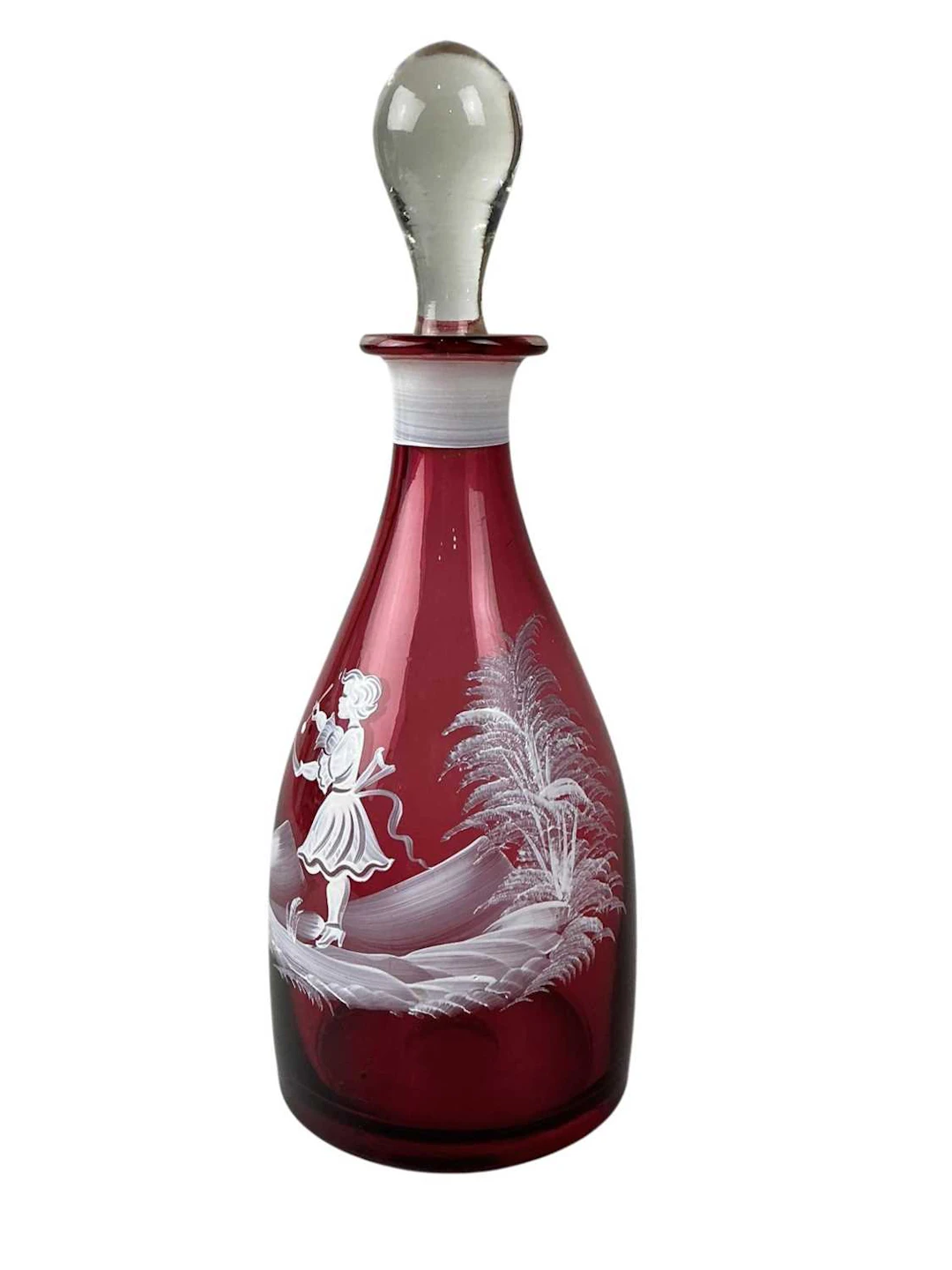 CRANBERRY GLASS DECANTER WITH STOPPER EARLY 20TH CENTURY