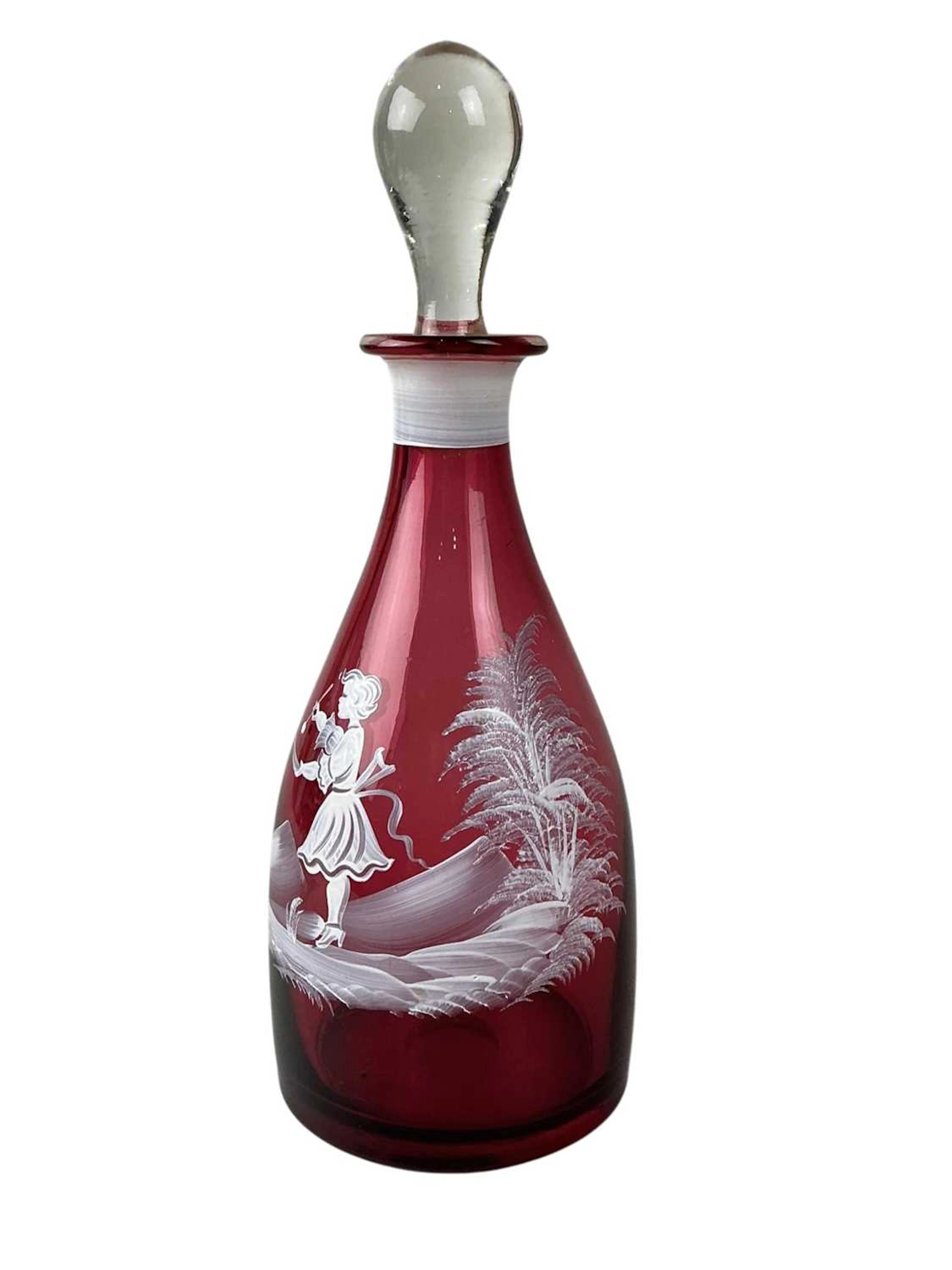 CRANBERRY GLASS DECANTER WITH STOPPER EARLY 20TH CENTURY
