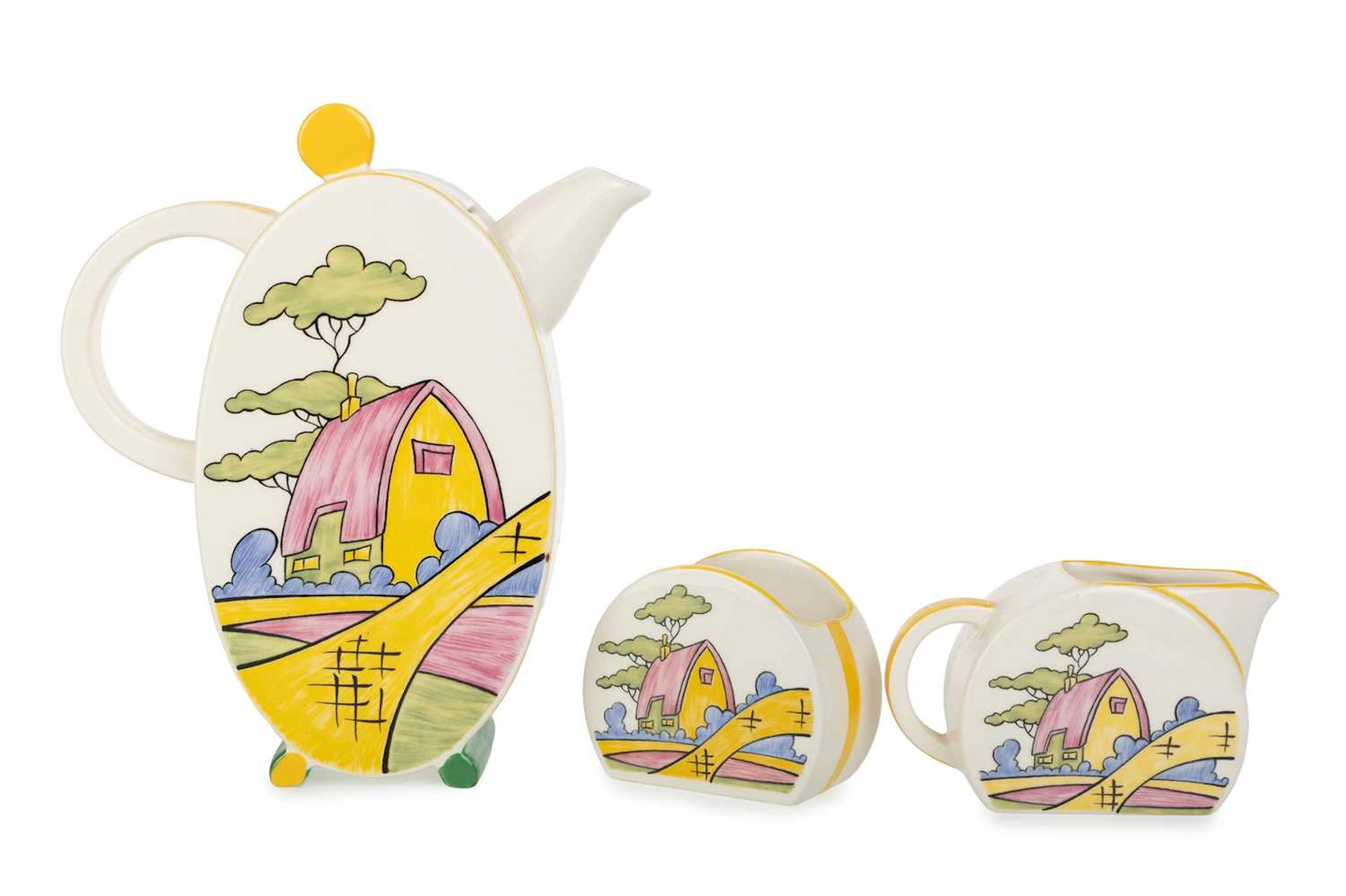 WEDGWOOD BY CLARICE CLIFF BIZARRE THREE PIECE COFFEE SERVICE CIRCA 2001