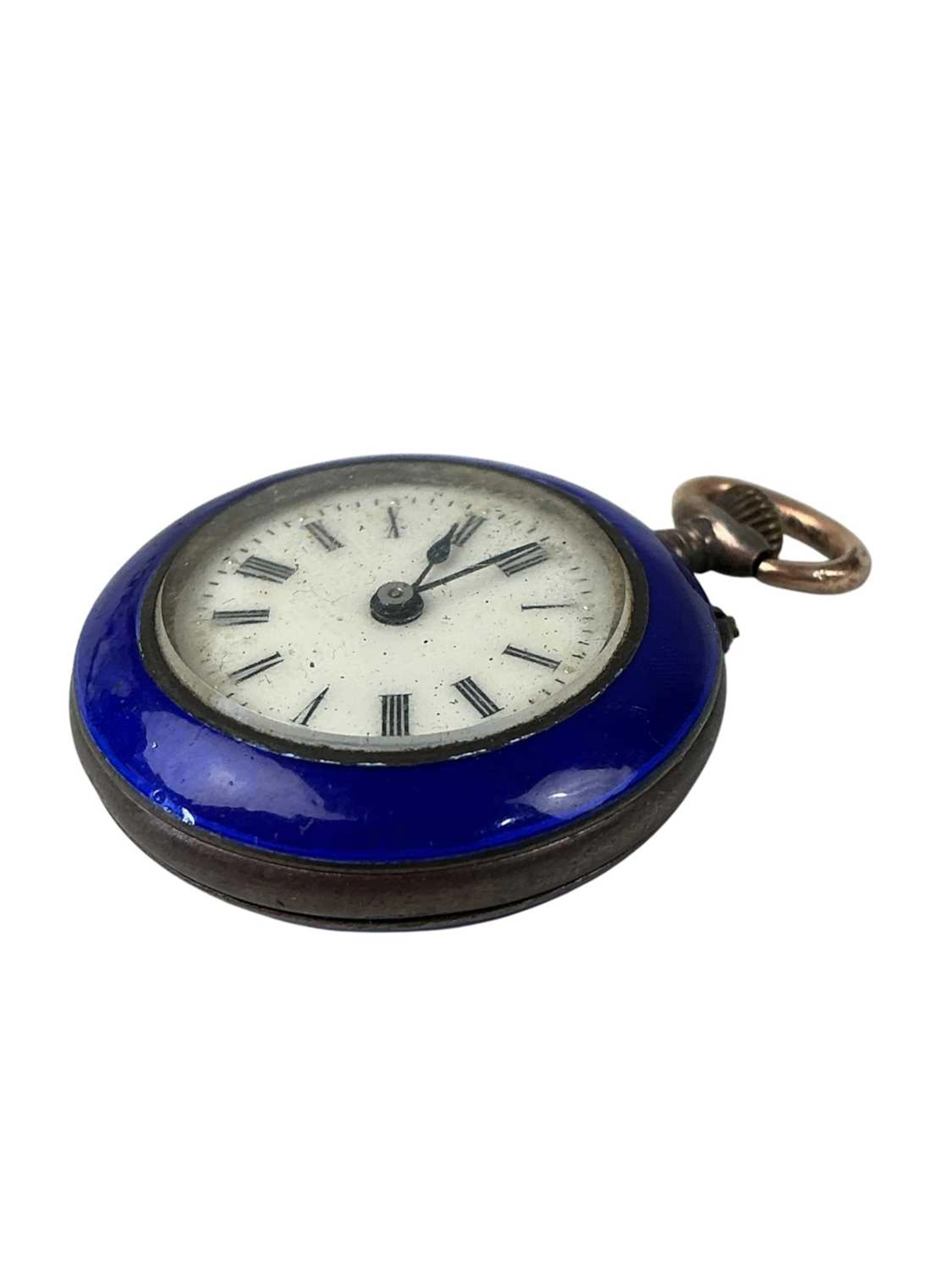 SILVER AND ENAMEL FOB WATCH, LATE 19TH CENTURY AND OTHER JEWELLERY