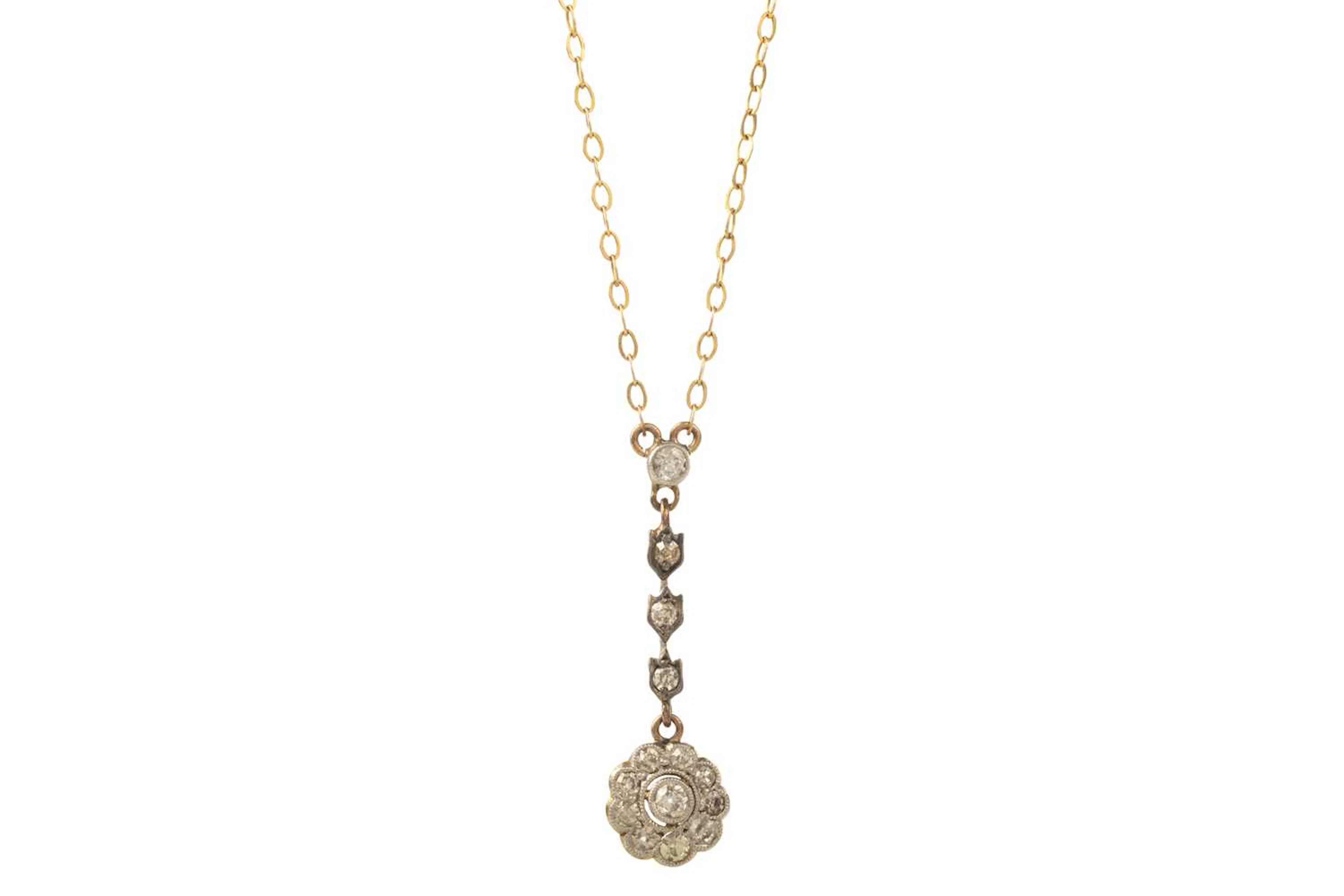 EDWARDIAN DIAMOND CLUSTER NECKLACE LATE 19TH/EARLY 20TH CENTURY