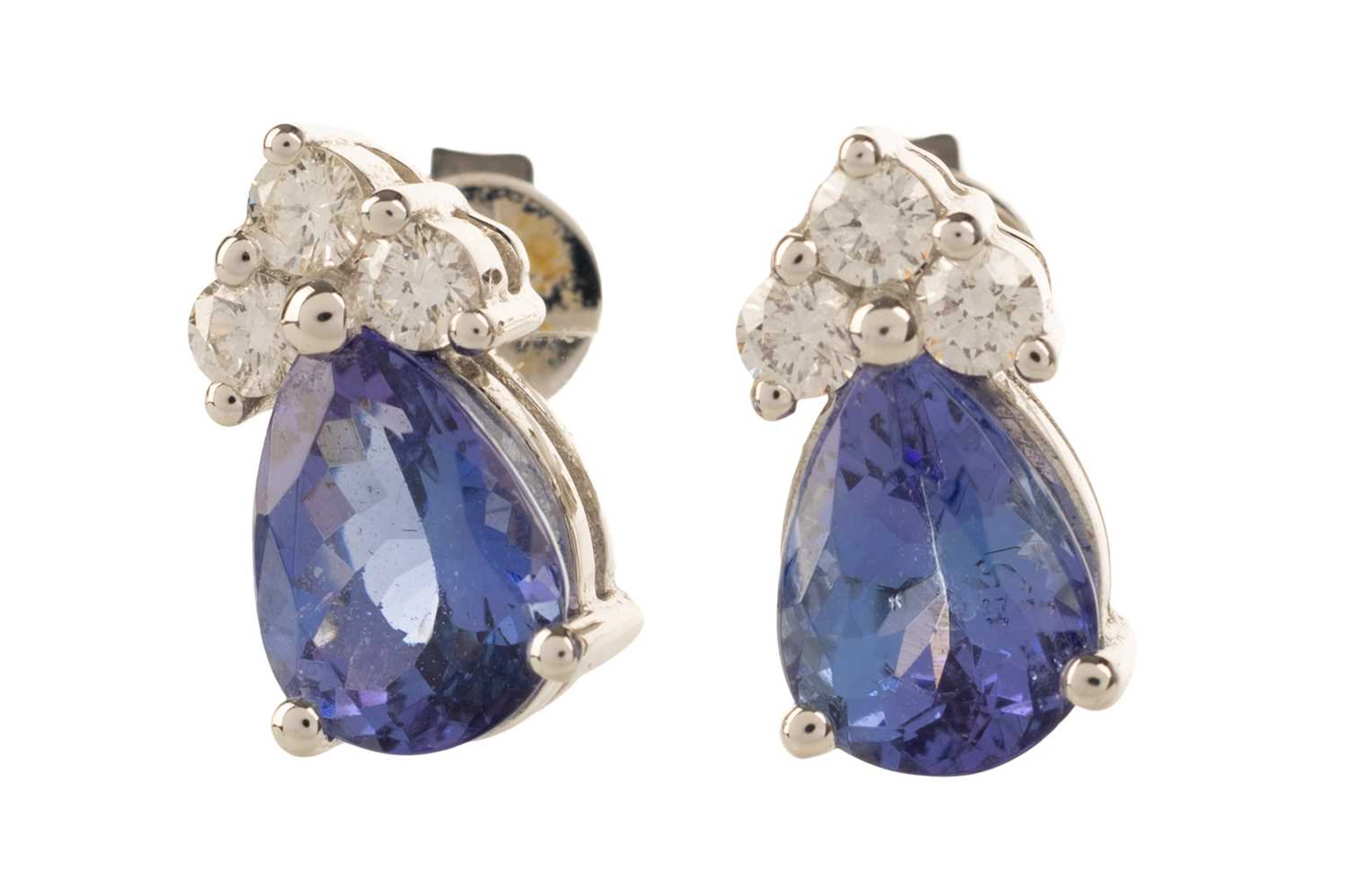 PAIR OF TANZANITE AND DIAMOND EARRINGS 21ST CENTURY