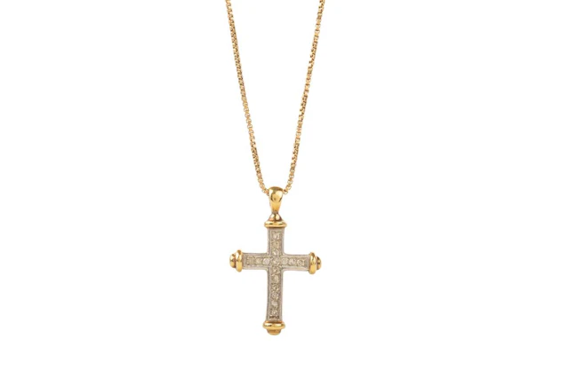 DIAMOND CROSS PENDANT ON CHAIN LATE 20TH CENTURY