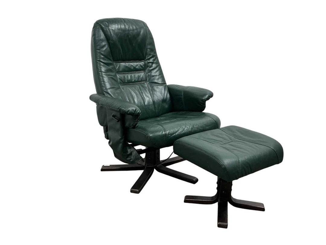 ERKONESS STRESSLESS ARMCHAIR AND FOOTSTOOL LATE 20TH CENTURY