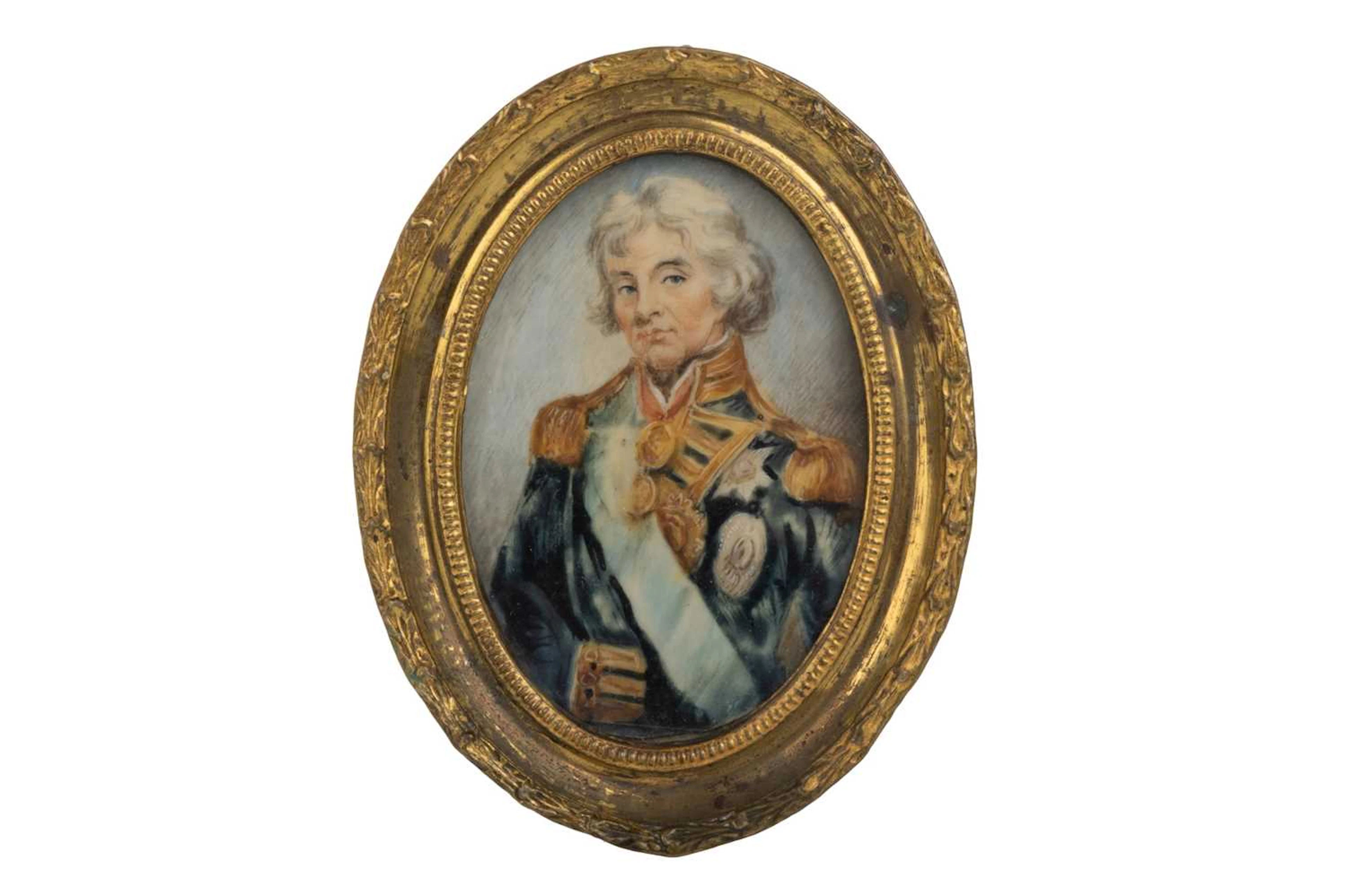 HALF LENGTH PORTRAIT MINIATURE OF ADMIRAL LORD NELSON EARLY 20TH CENTURY