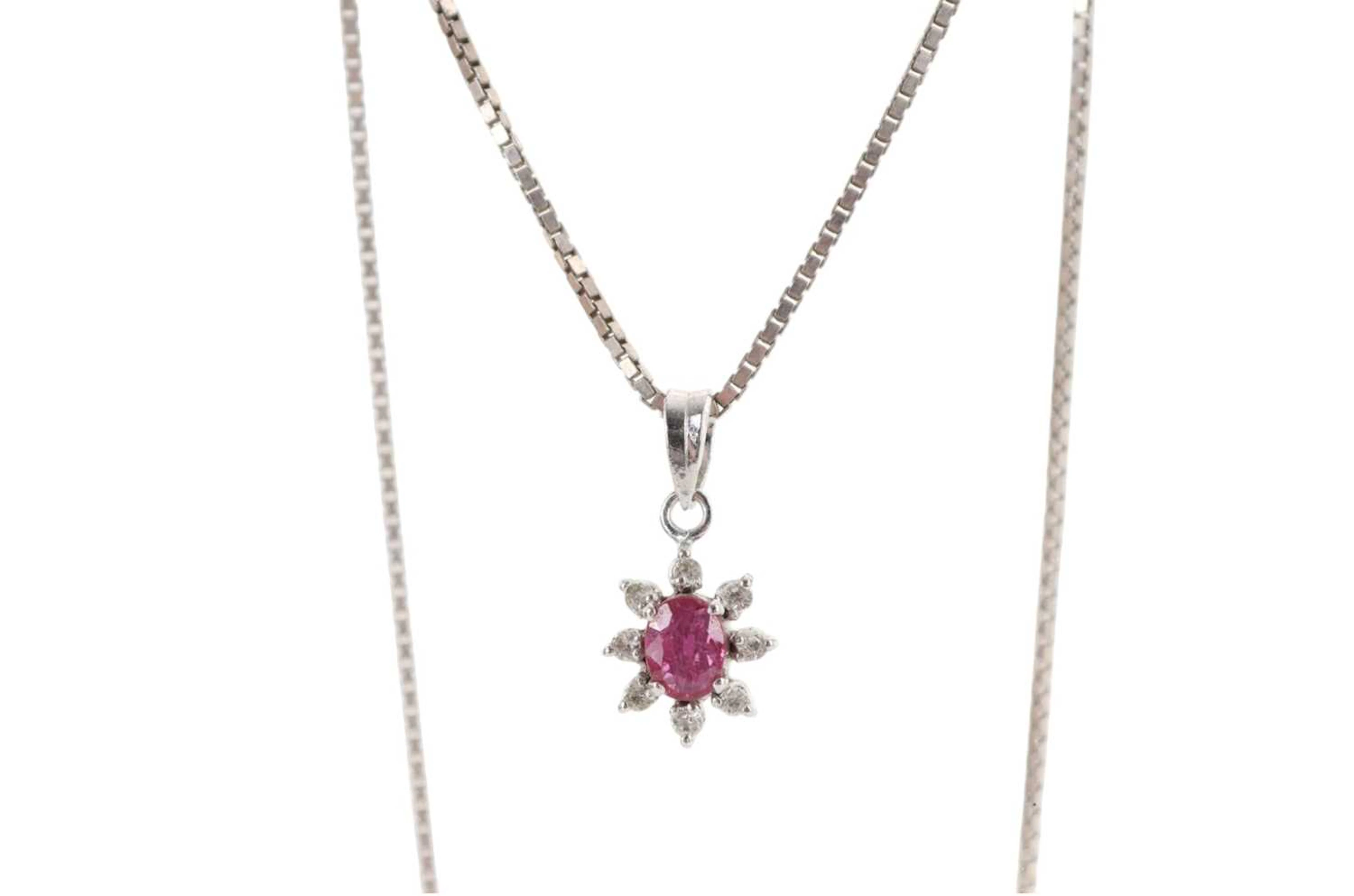 RUBY AND CUBIC ZIRCONIA CLUSTER NECKLACE LATE 20TH CENTURY