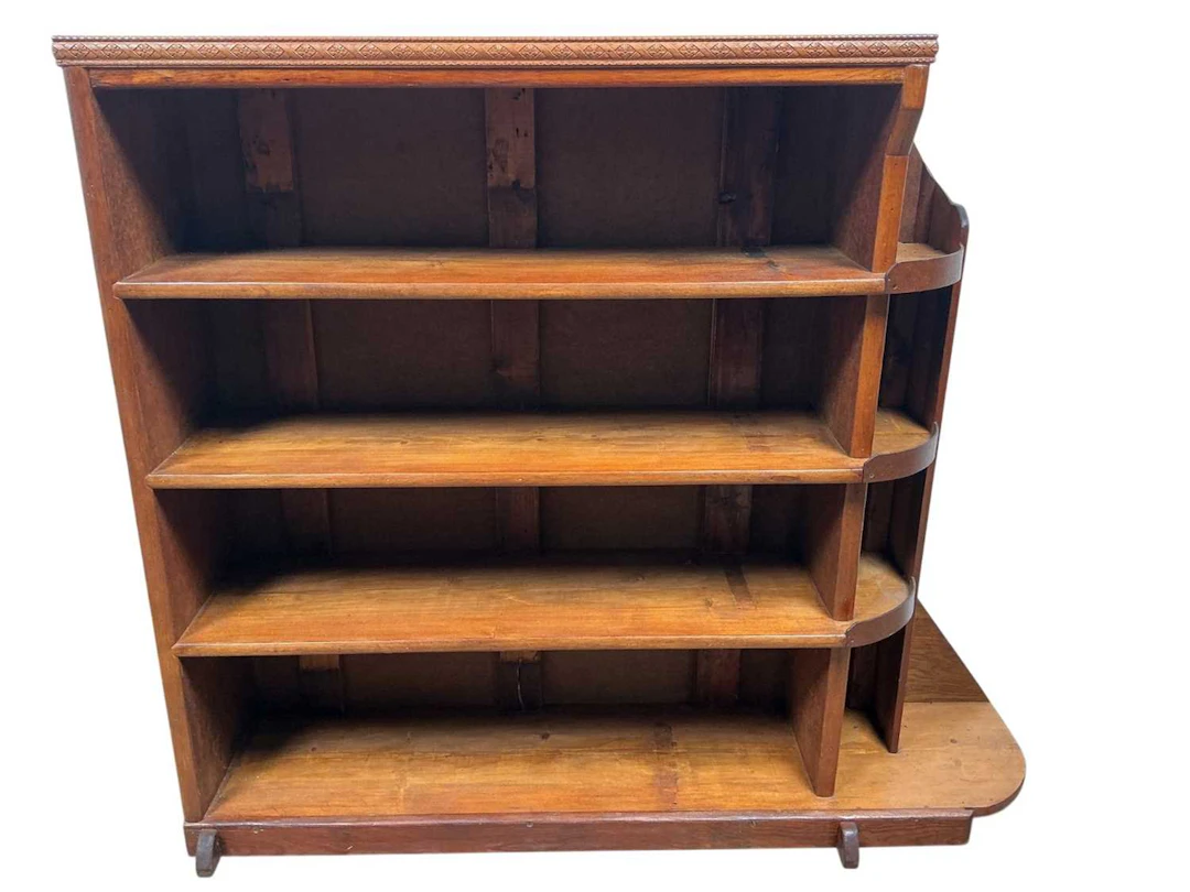 STAINED OAK OPEN BOOKCASE MID 20TH CENTURY