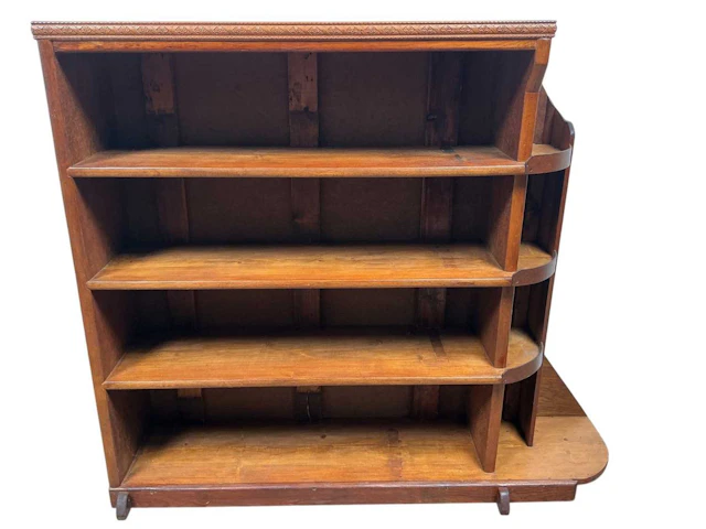 STAINED OAK OPEN BOOKCASE MID 20TH CENTURY