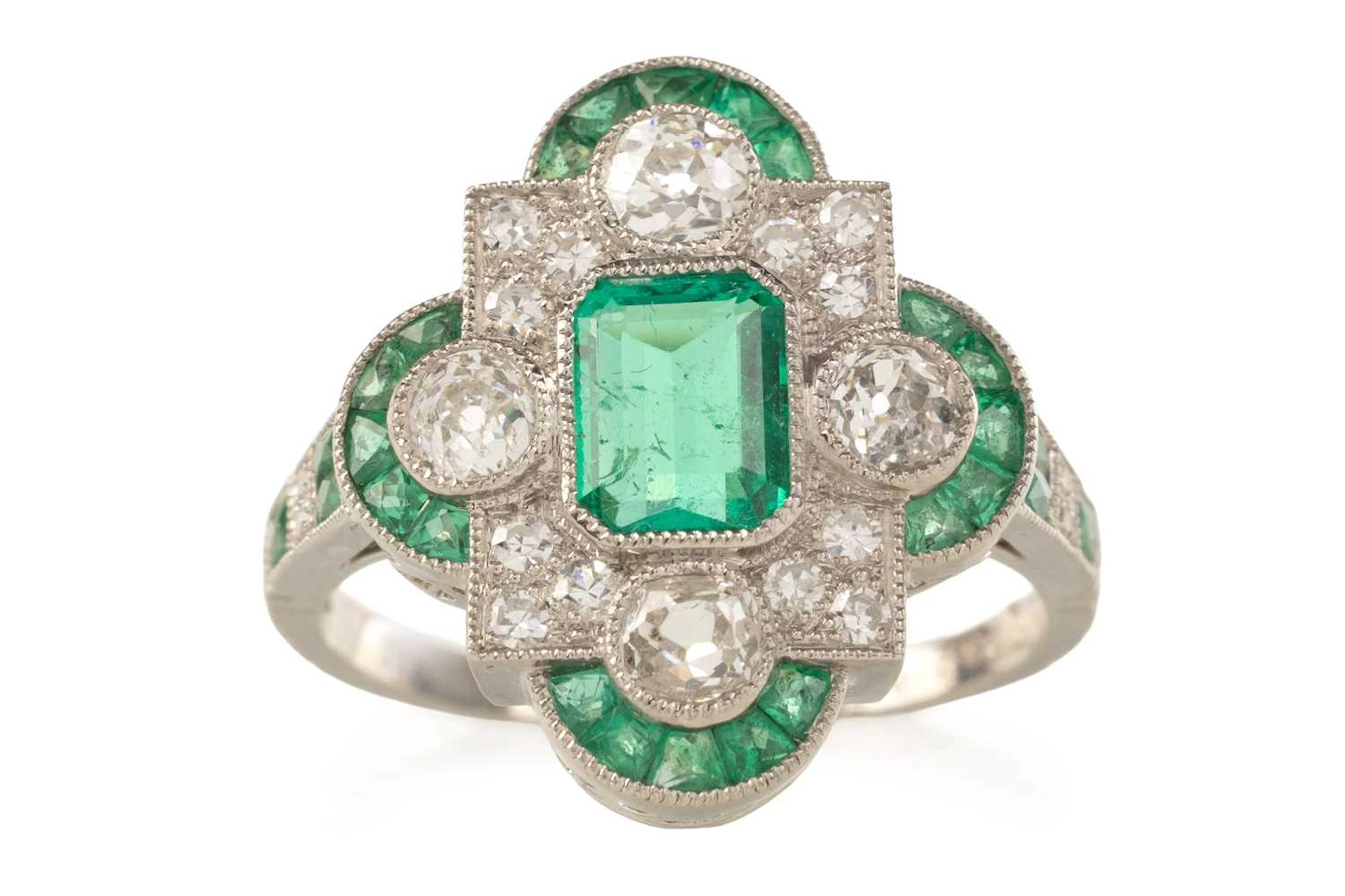 EMERALD AND DIAMOND DRESS RING 21ST CENTURY