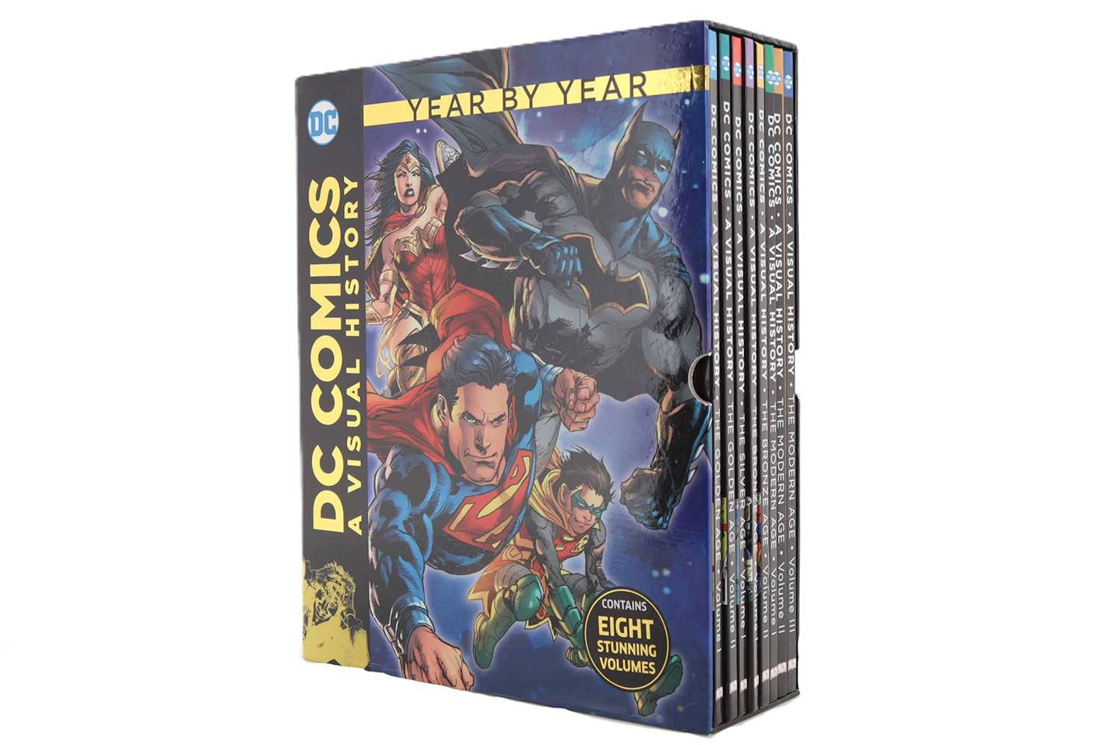 DC AND MARVEL COMICS, THREE ILLUSTRATED REFERENCE WORKS AND BOXED