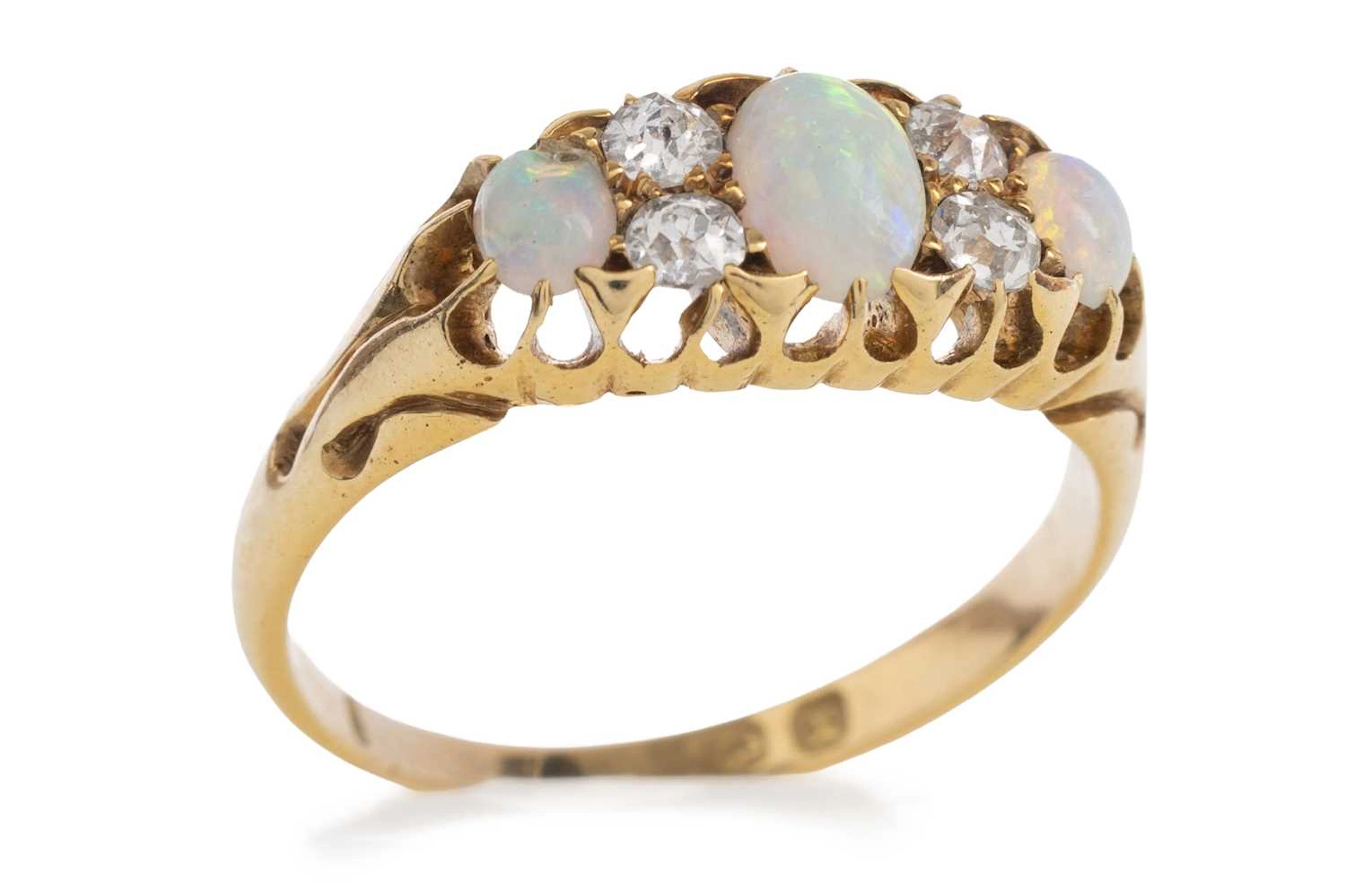 OPAL AND DIAMOND DRESS RING EARLY 20TH CENTURY