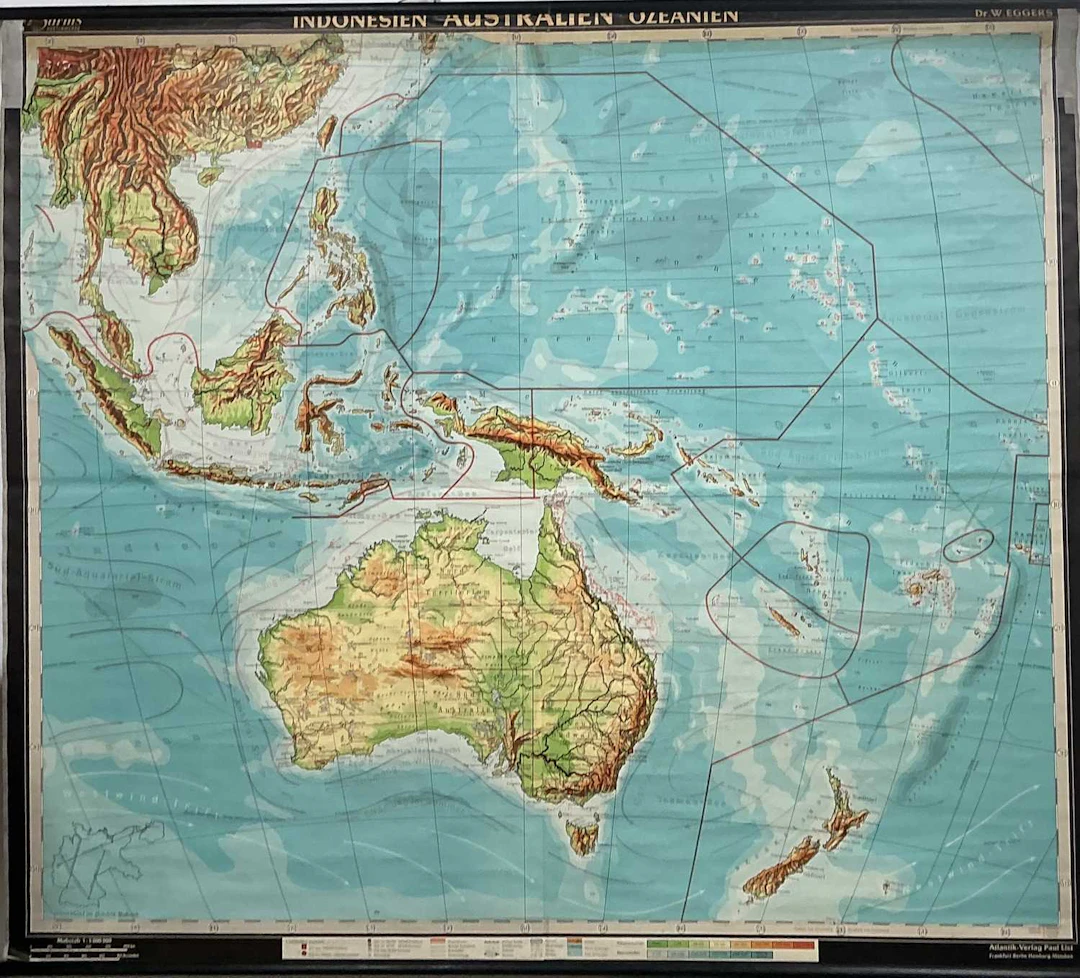 VINTAGE GERMAN HARMS KARTENWERKE MAP MID 20TH CENTURY