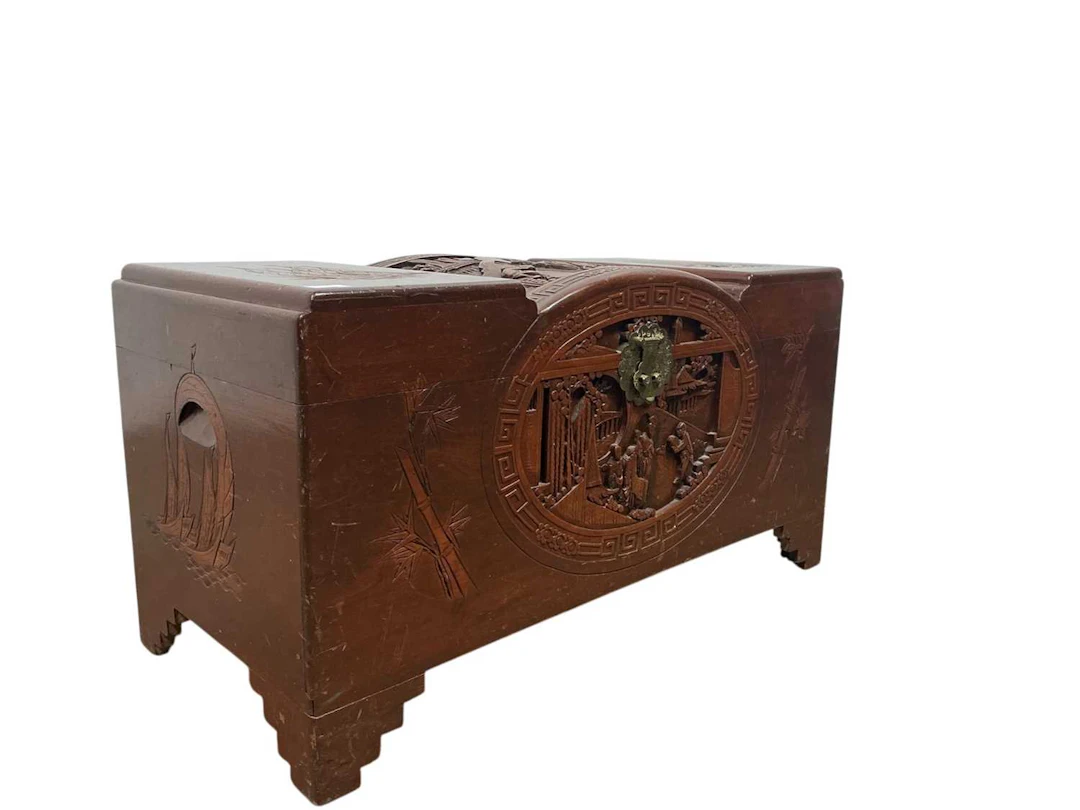 CHINESE STAINED WOOD BLANKED CHEST MID 20TH CENTURY