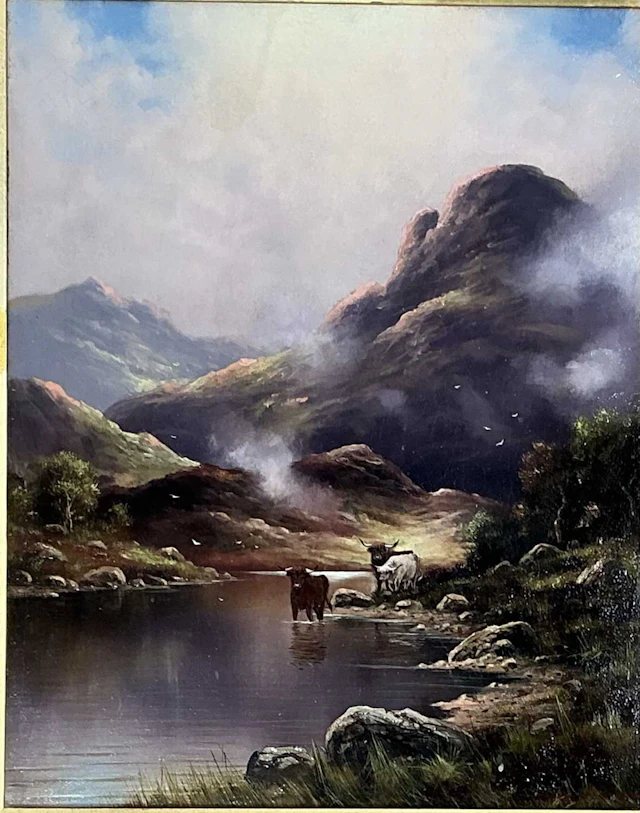 CONTINENTAL SCHOOL (LATE 19TH/EARLY 20TH CENTURY) HIGHLAND CATTLE IN LOCH