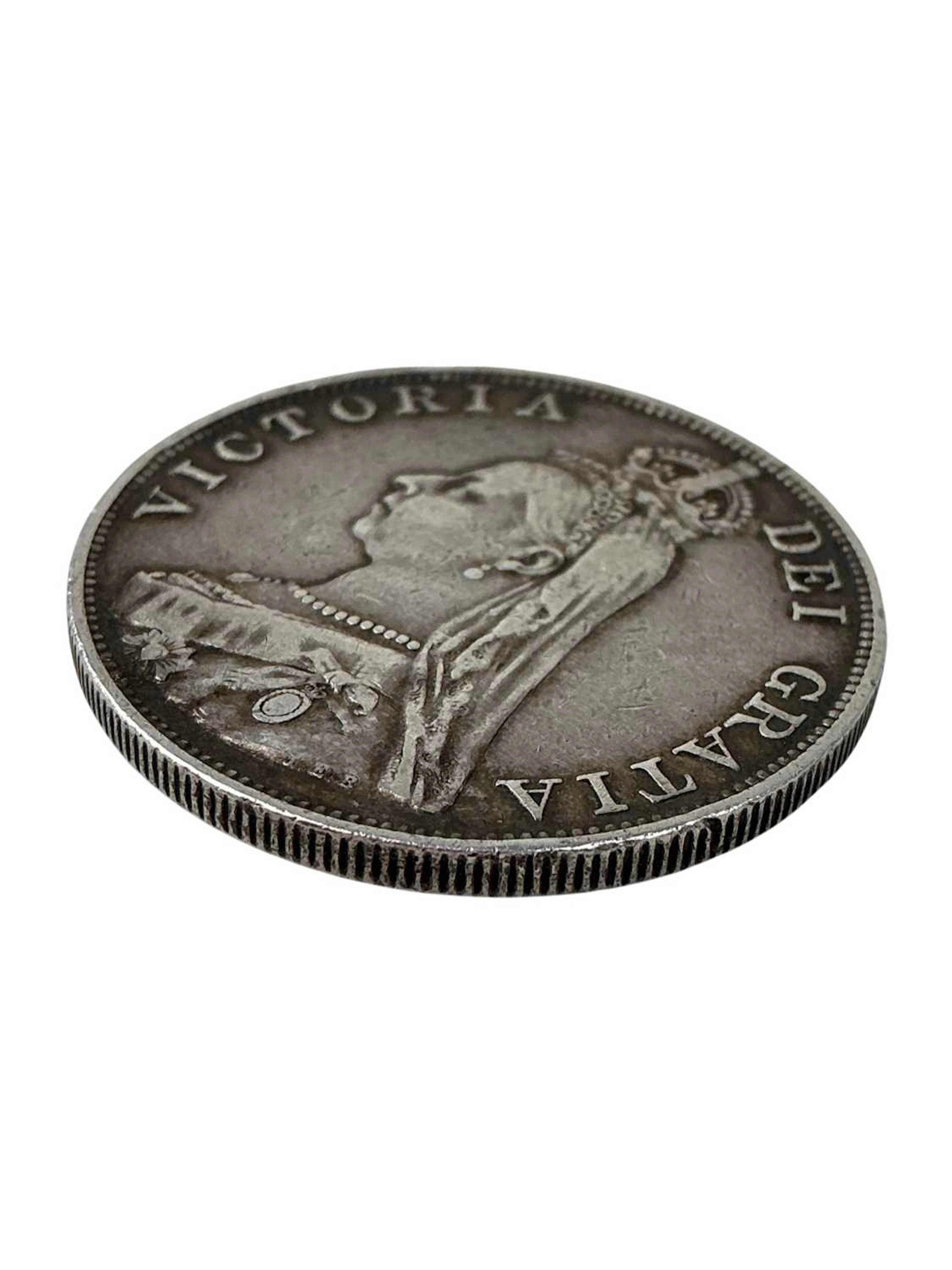 VICTORIA SILVER CROWN ALONG WITH MEDALS AND OTHER COINS