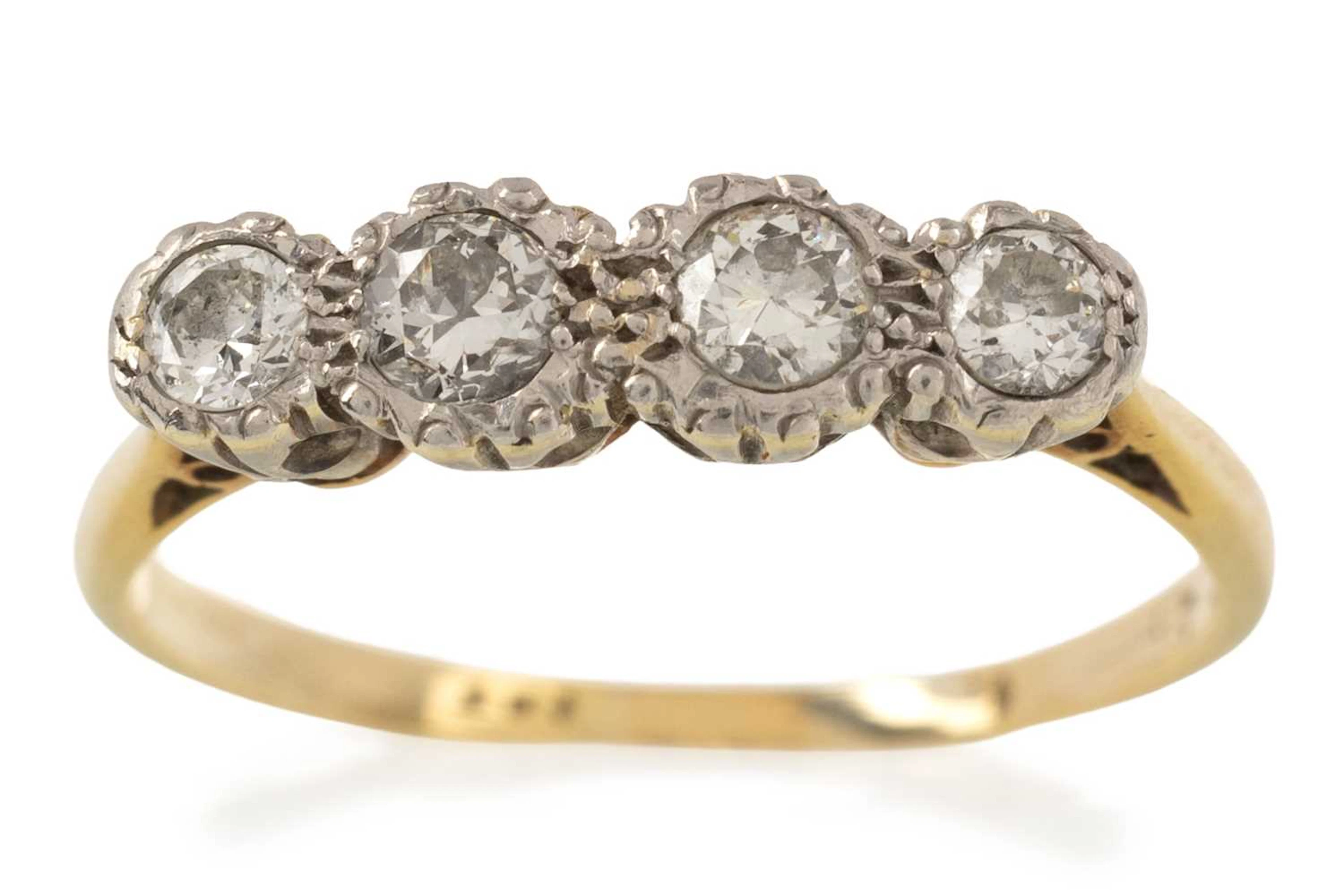 DIAMOND FOUR STONE RING LATE 20TH CENTURY