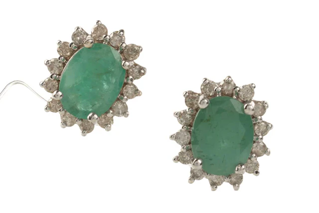 PAIR OF EMERALD AND DIAMOND CLUSTER EARRINGS LATE 20TH CENTURY