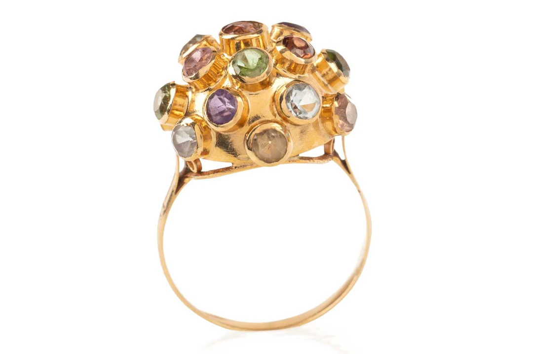 GEM SET SPHERE RING MID/LATE 20TH CENTURY