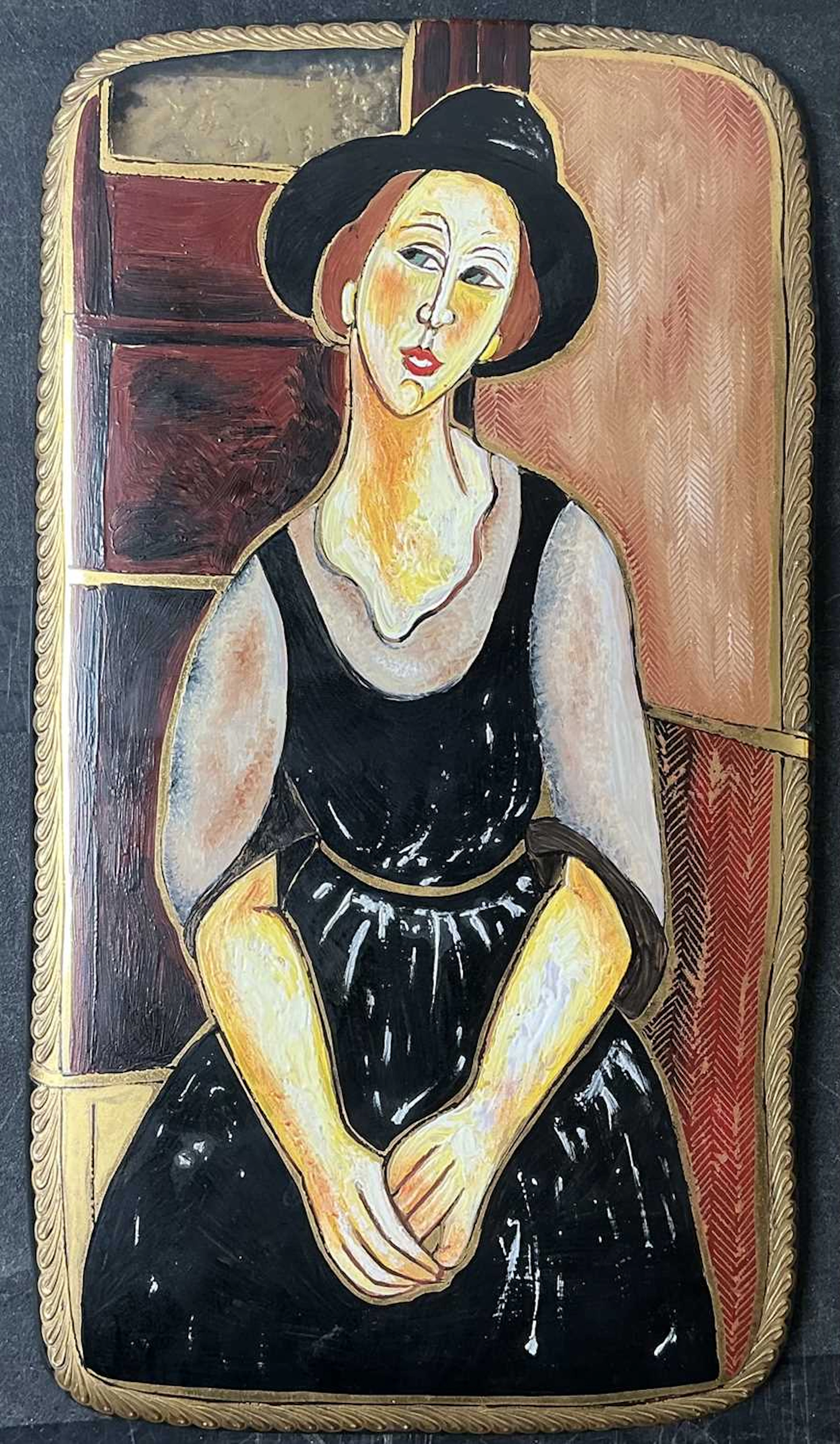GLASS PAINTING AFTER AMEDEO MODIGLIANI MID 20TH CENTURY
