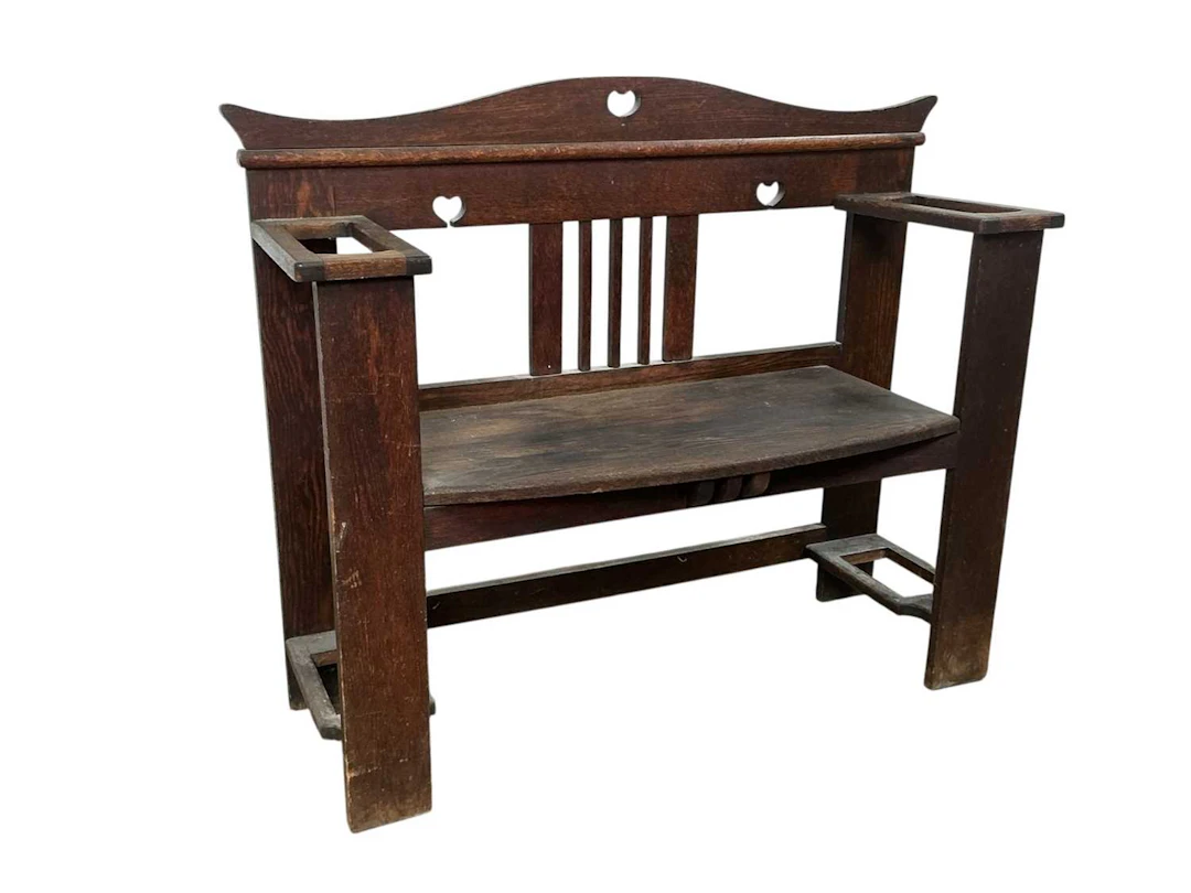 ARTS & CRAFTS OAK HALL BENCH EARLY 20TH CENTURY