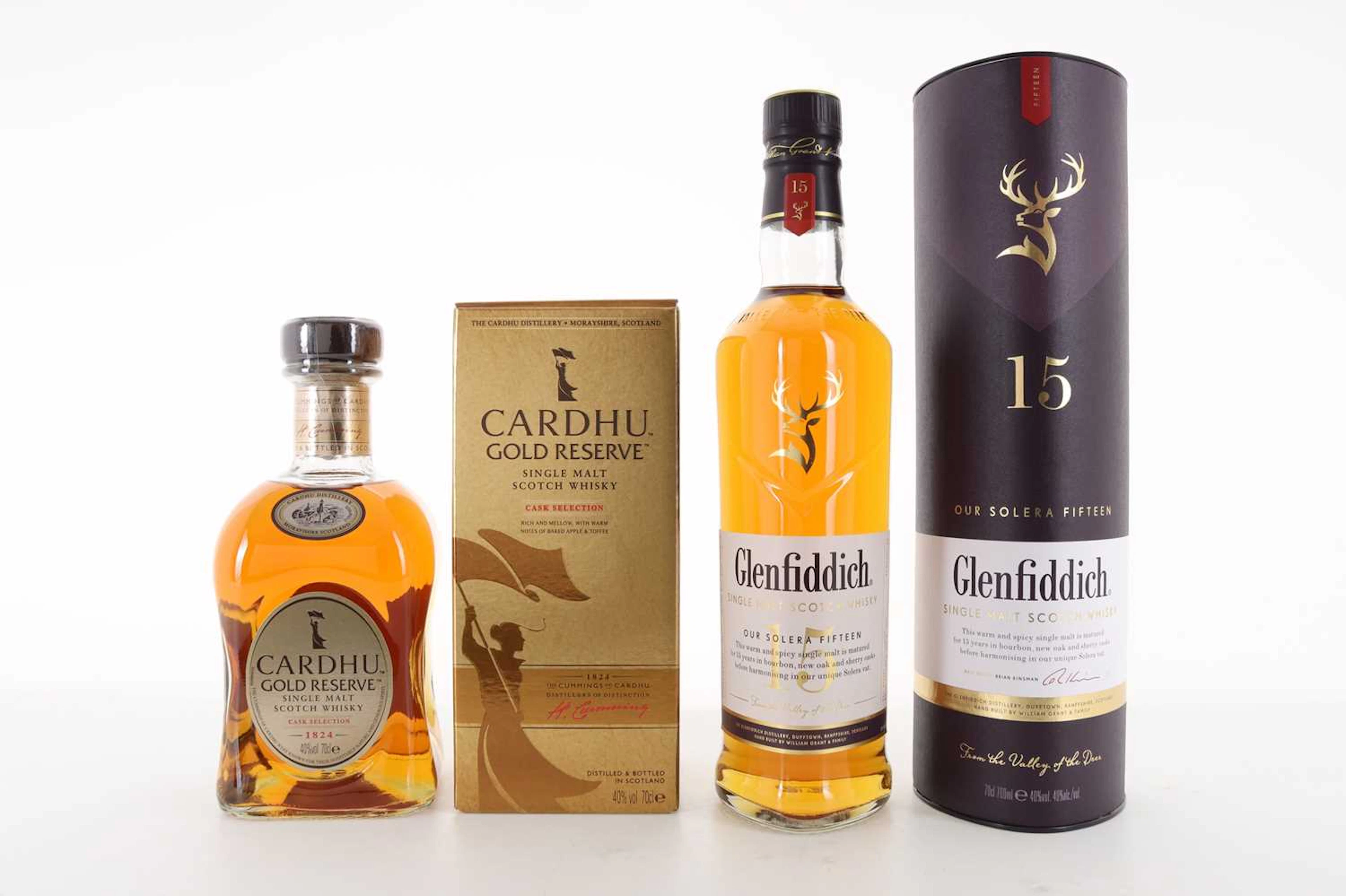GLENFIDDICH 15 YEAR OLD AND CARDHU GOLD RESERVE SPEYSIDE SINGLE MALT