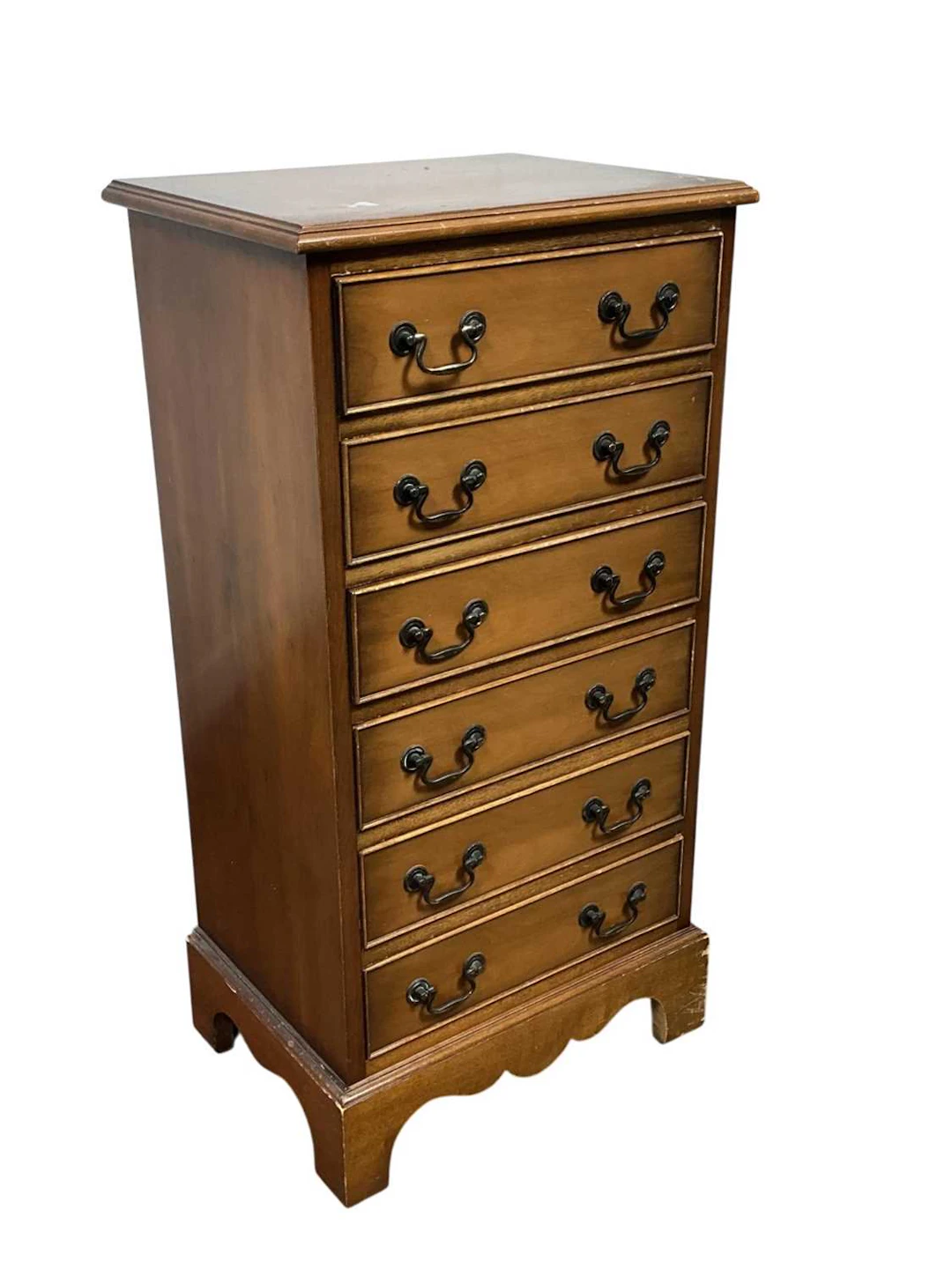 YEW WOOD VENEER CHEST OF DRAWERS LATE 20TH CENTURY