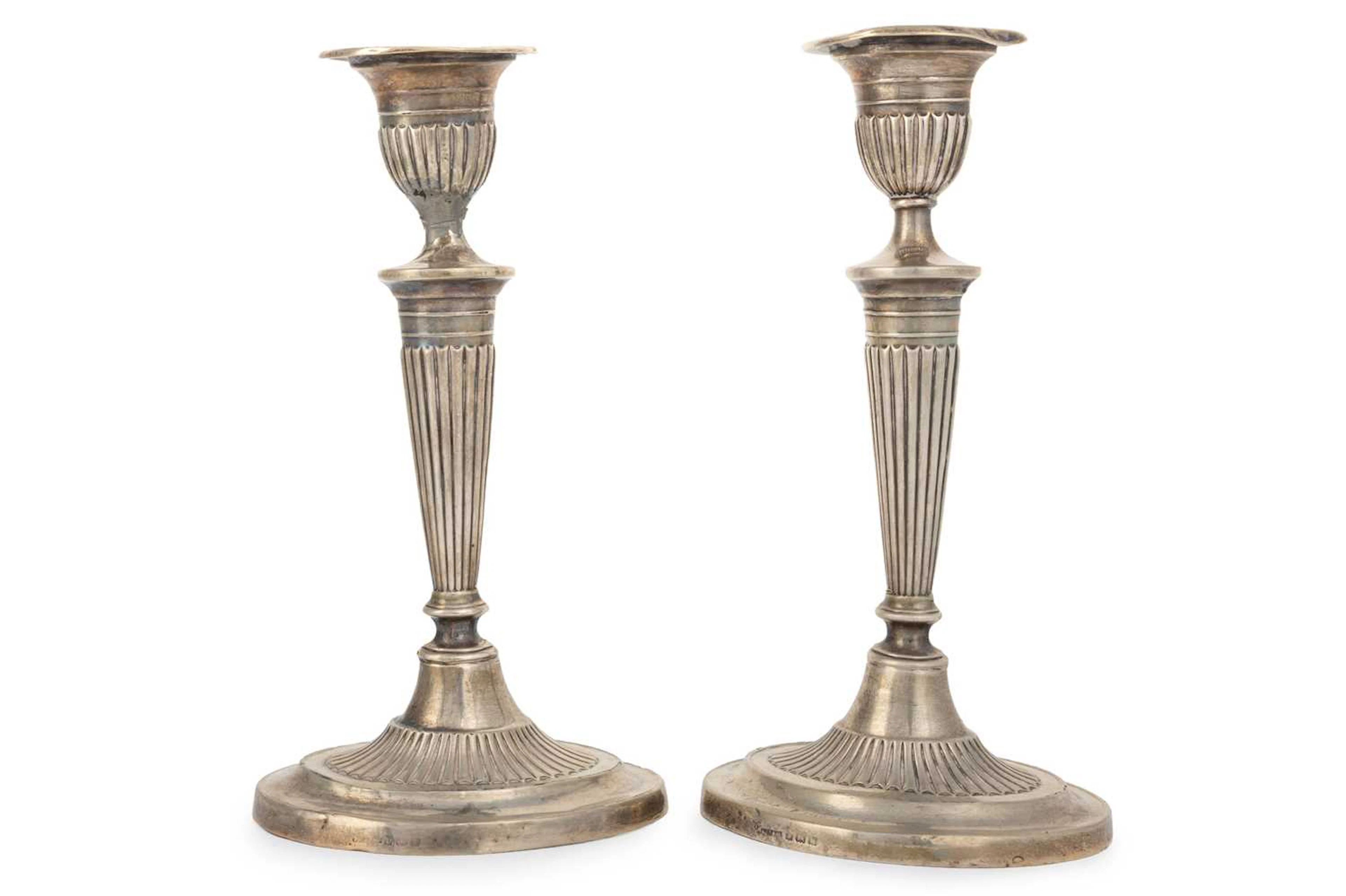 PAIR OF ELIZABETH II SILVER CANDLESTICKS MAKER MARK RUBBED, BIRMINGHAM 1946