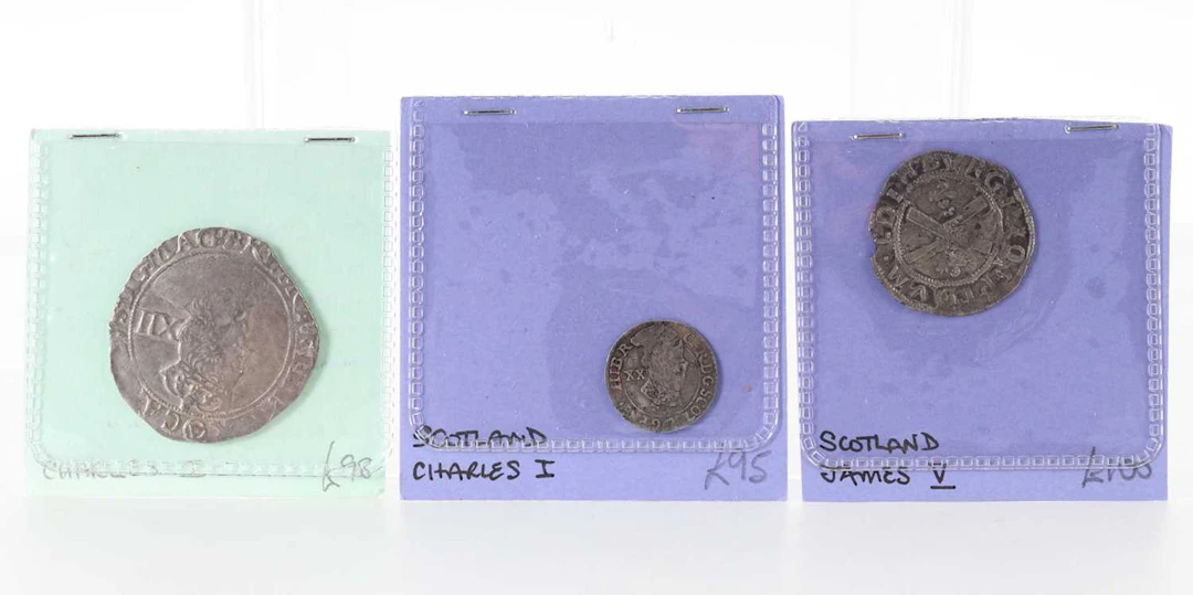 THREE HAMMERED SILVER COINS JAMES V - CHARLES I