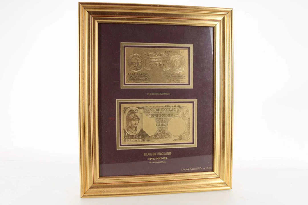 ROYAL MAIL GOLD PLATED REPLICA 10/- AND FIVE POUNDS REPLICA NOTES 183 OF 1000