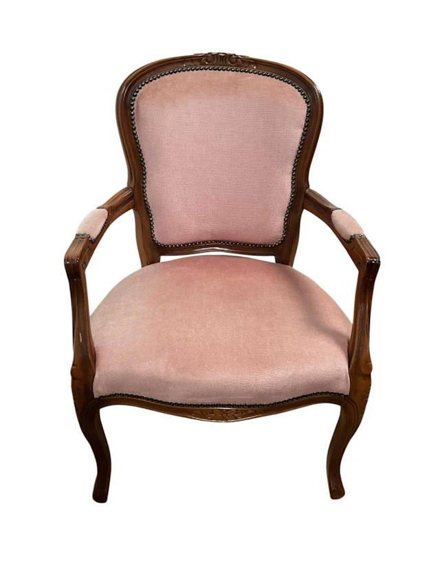 FAUTEUIL ARMCHAIR, MID 20TH CENTURY ALONG WITH AN ELBOW CHAIR