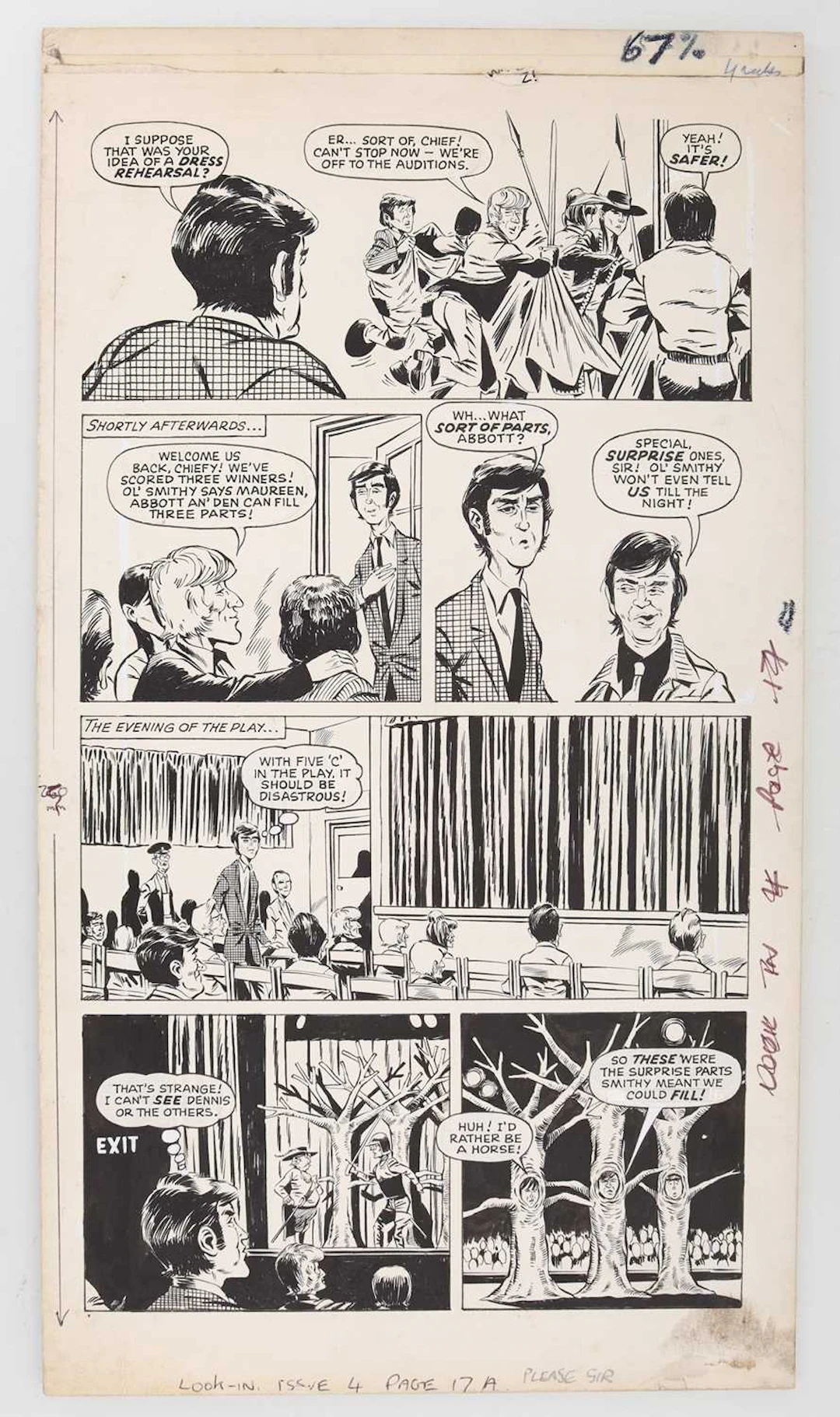 LOOK-IN, SIX ORIGINAL COMIC ART PAGES CIRCA 1980-1982
