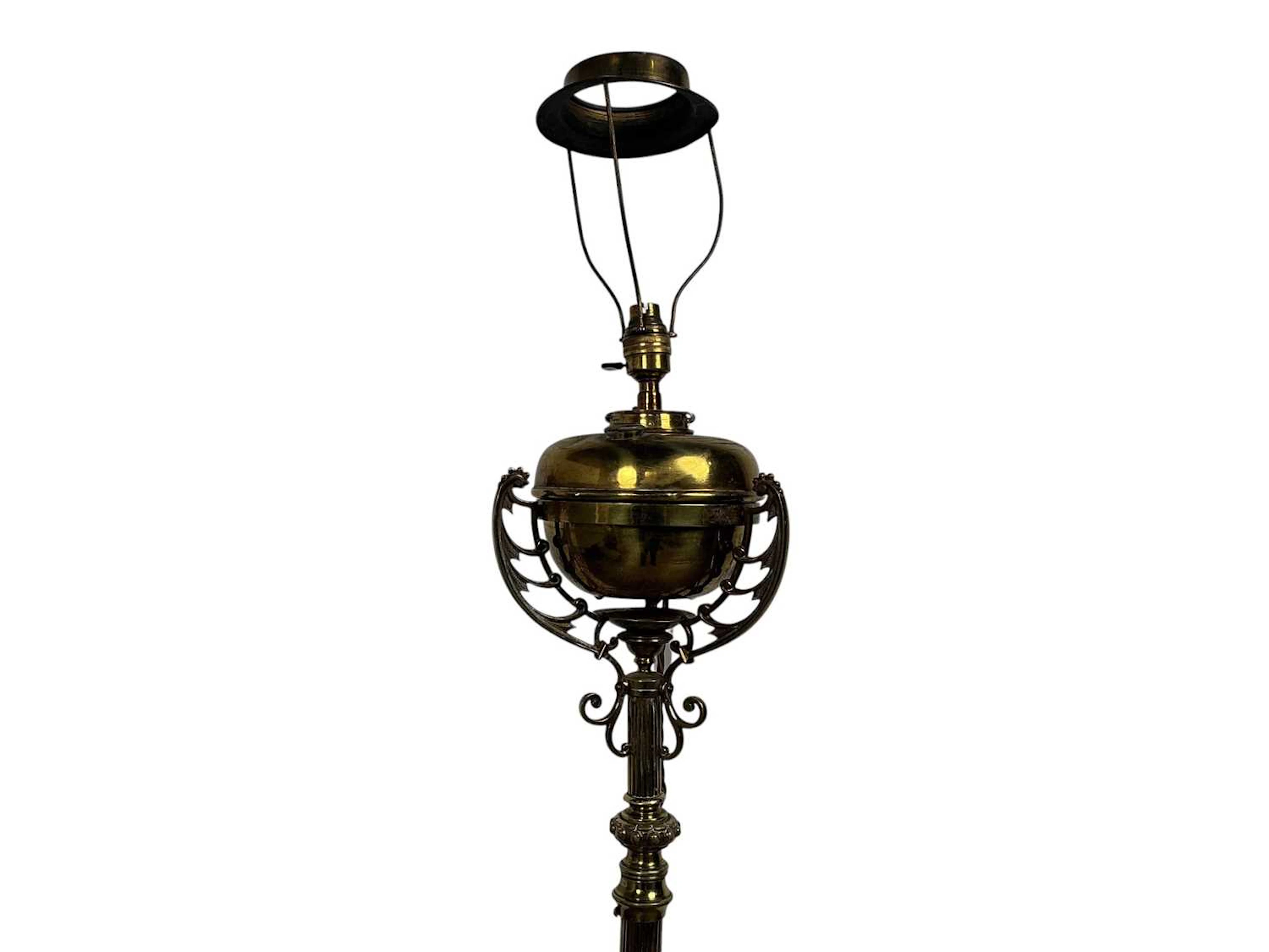 LATE VICTORIAN FLOOR STANDING BRASS OIL LAMP LATE 19TH CENTURY