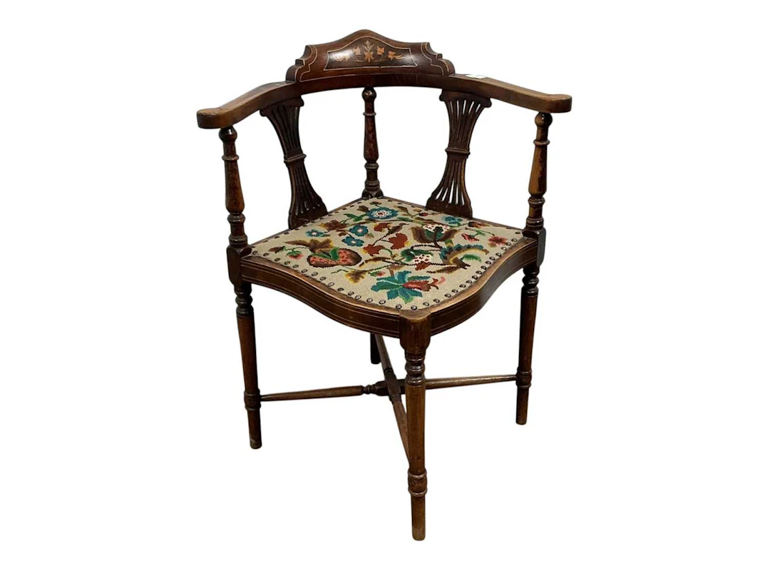 EDWARDIAN INLAID MAHOGANY CORNER CHAIR EARLY 20TH CENTURY